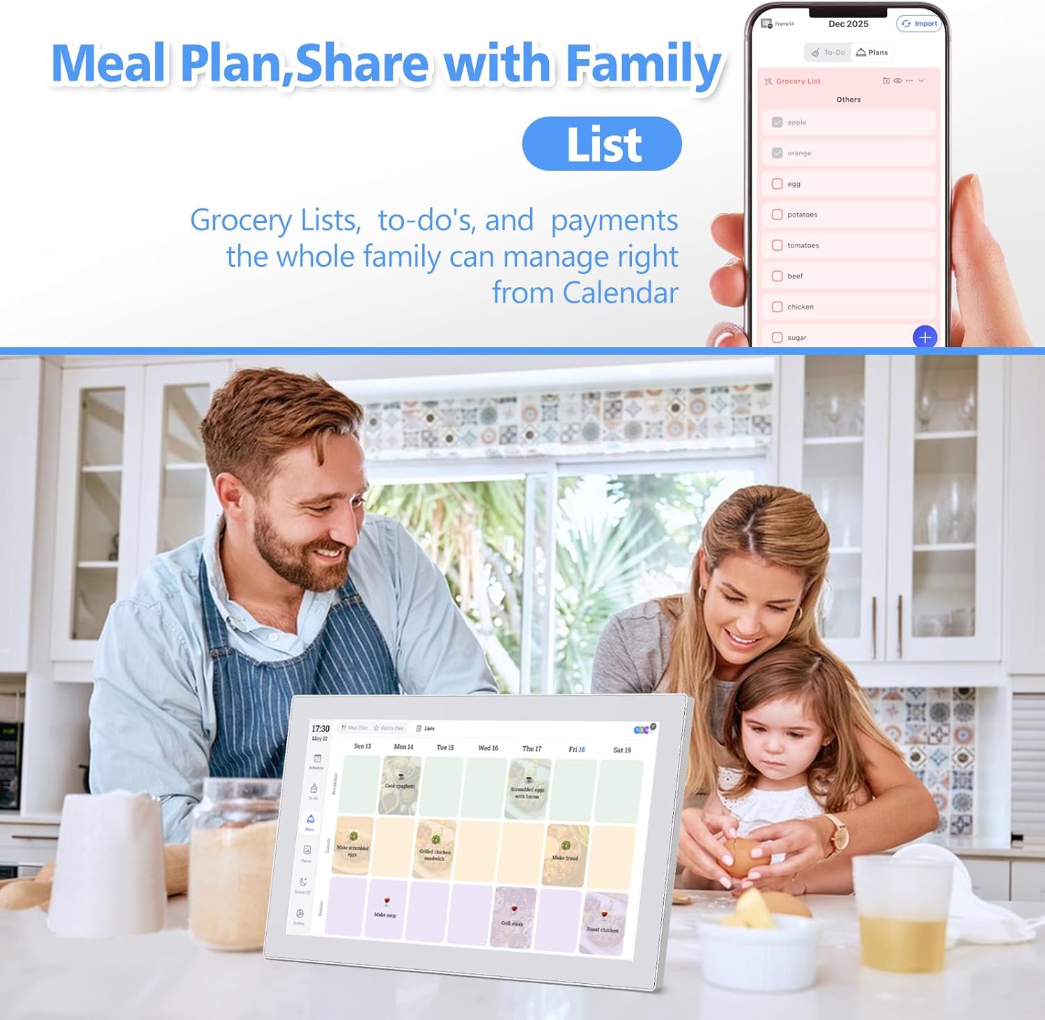 Digital Calendar 21.5" Wall Touch Screen Planner Electronic Calendar & Chore Chart, Smart Calendars Interactive Display for Family Organizing Routines Schedules Meal Planner with Digital Photo Frame