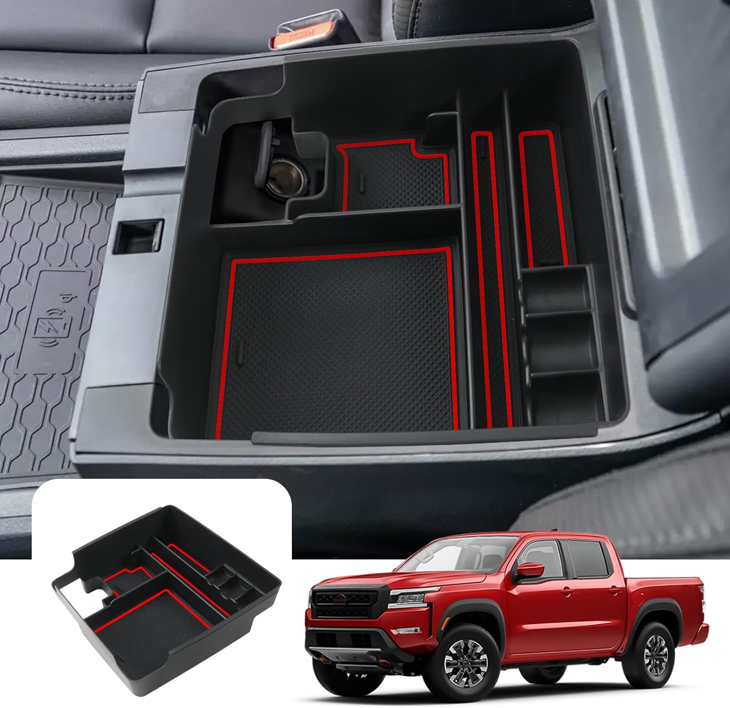 LFOTPP Center Console Organizer for 2022 Nissna Frontier D41 Armrest Center Console Organizer Tray 2022 Frontier Accessories Sunglasses Holder Secondary Insert 2022 Frontier Storage Box Red