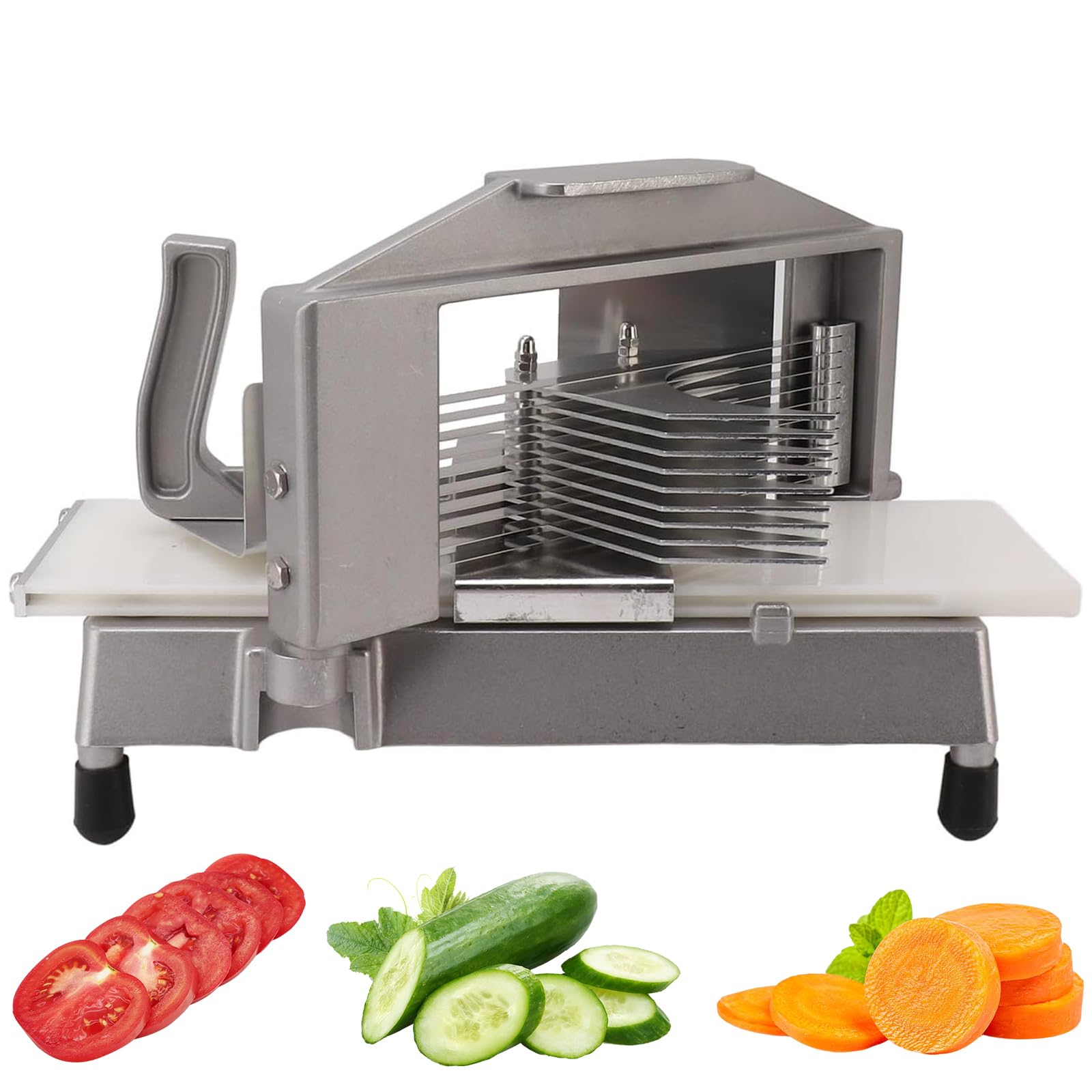 Tomatenschneider, robuster manueller Gemüseschneider mit Edelstahlklingen, ergonomischem Griff und rutschfesten Füßen für Restaurant, Delikatessen & Zuhause, 9 mm Schnitt
