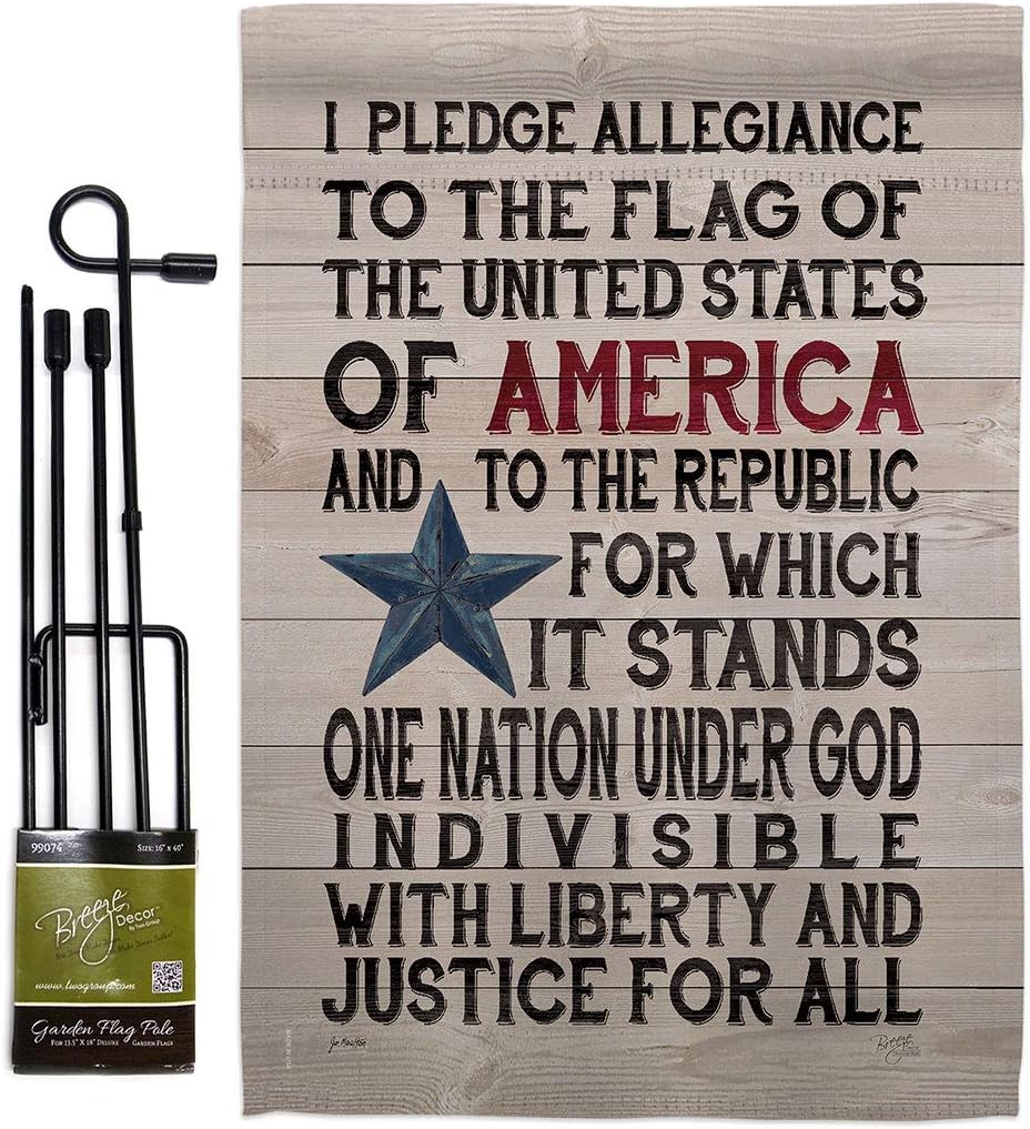 Pledge of Allegiance Burlap Garden Flag Americana Star and Stripes Patriotism Independence Memorial United State American Small Decorative Gift Yard House Banner Double-Sided Made In USA 13 X 18.5