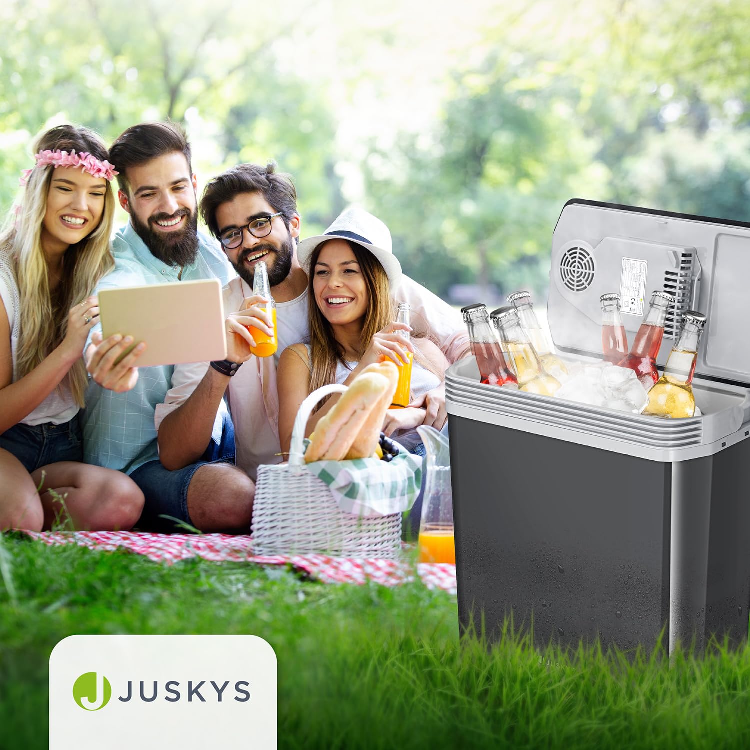 Juskys glacière électrique 24 litres 12 V / 230 V pour Voiture, Camion, Camping-Car - Mini réfrigérateur Froid et Chaud - glacière thermoélectrique - Gris