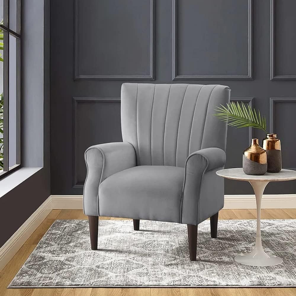 Feucette Upholstered Armchair Wingback Chair for livingroom arm Chair Wing Back Chair Single Seater (Grey, Sal Wood)