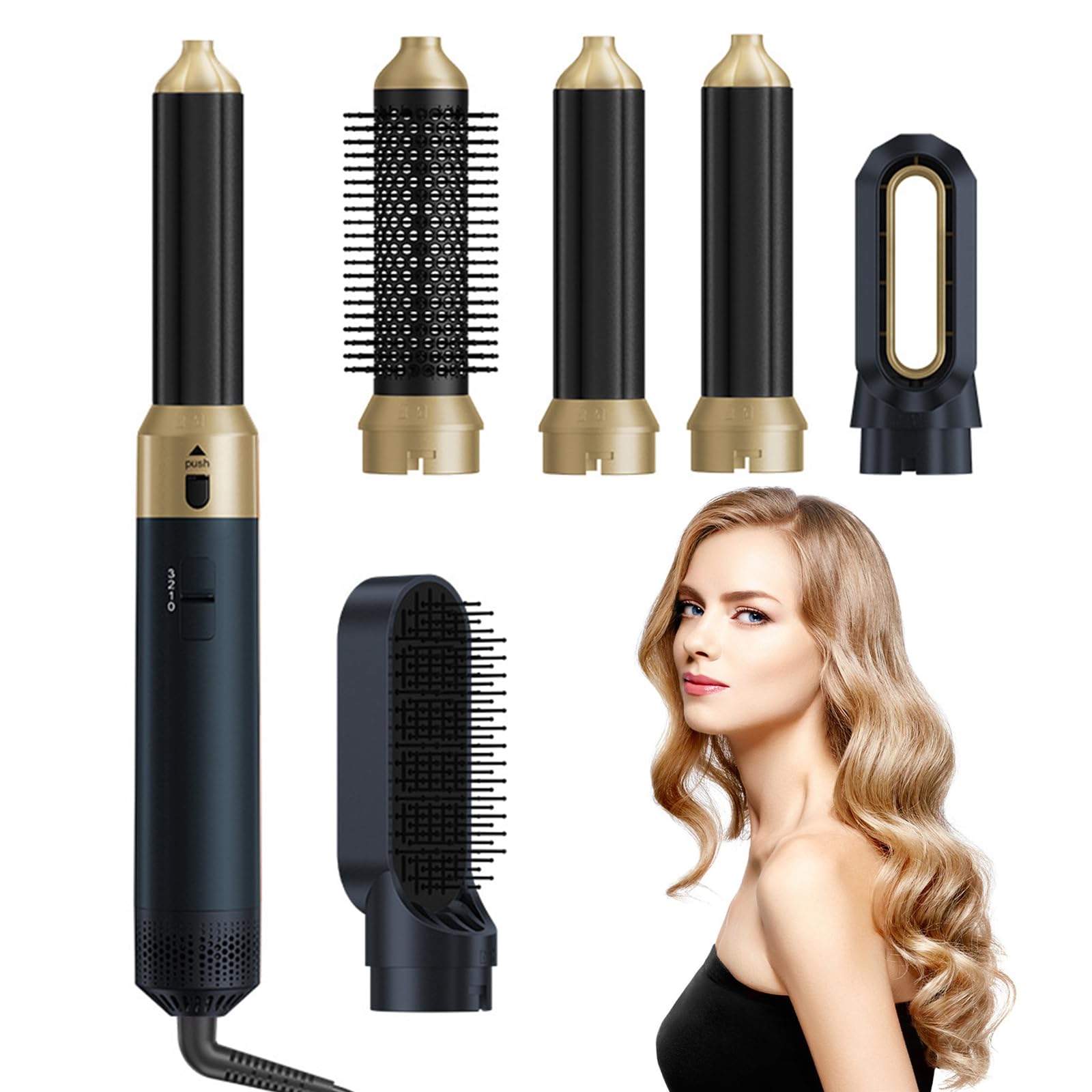 Journeyside 5 in 1 Hairstyler, 1000W Multifunktions Warmluftbürste mit 5 Zubehörteilen, 3 Temperaturen, 360° Schwenkbares Heckdesign, Hairstyler zum Haareaufplustern, Trocknen, Glätten, Locken，Blau