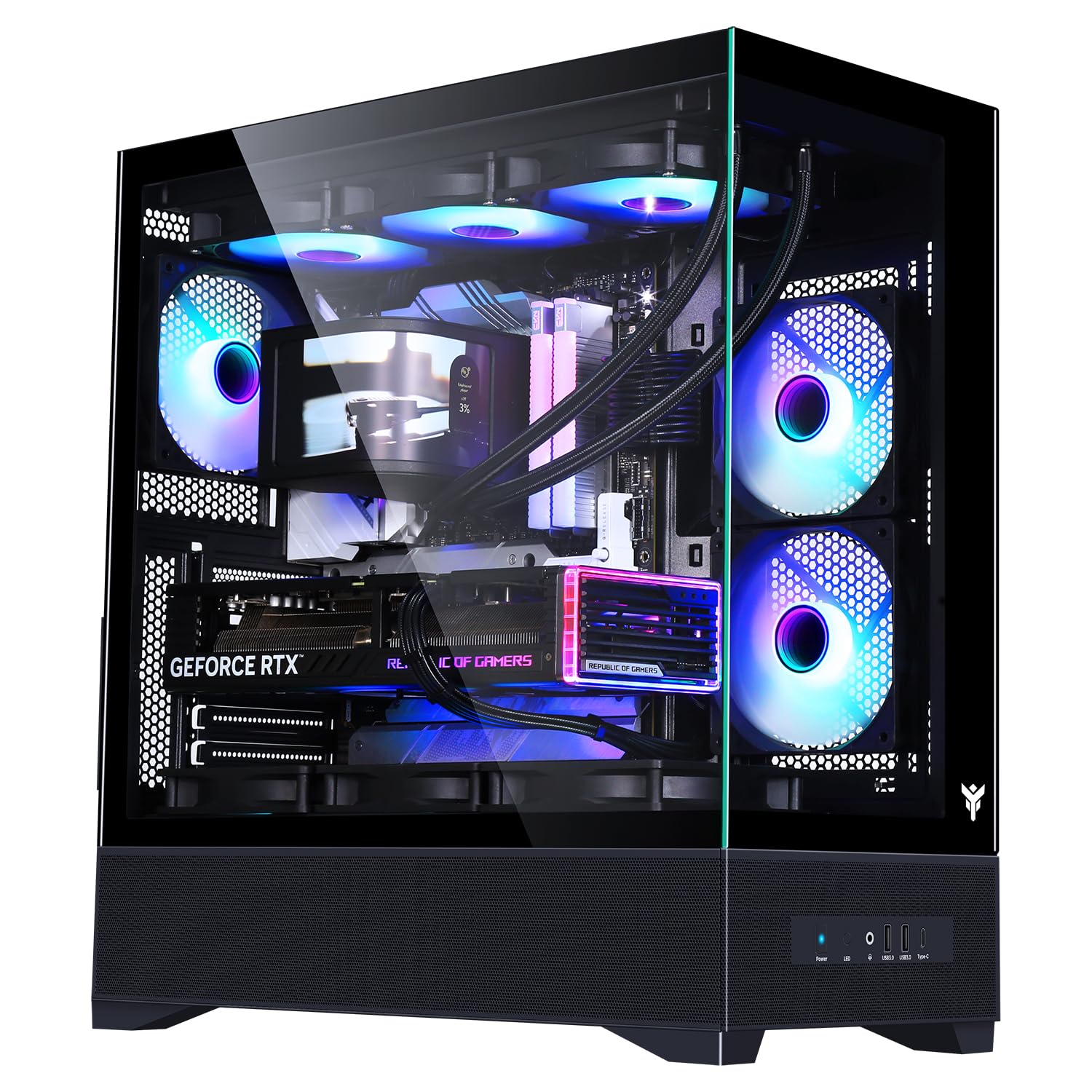 Itek Case Gaming SHOWBUI 37B – Tower ATX con 3 Ventole ARGB 12 cm, USB-C, 2x USB 3.0 e Pannelli Laterale & Frontale in Vetro Temperato