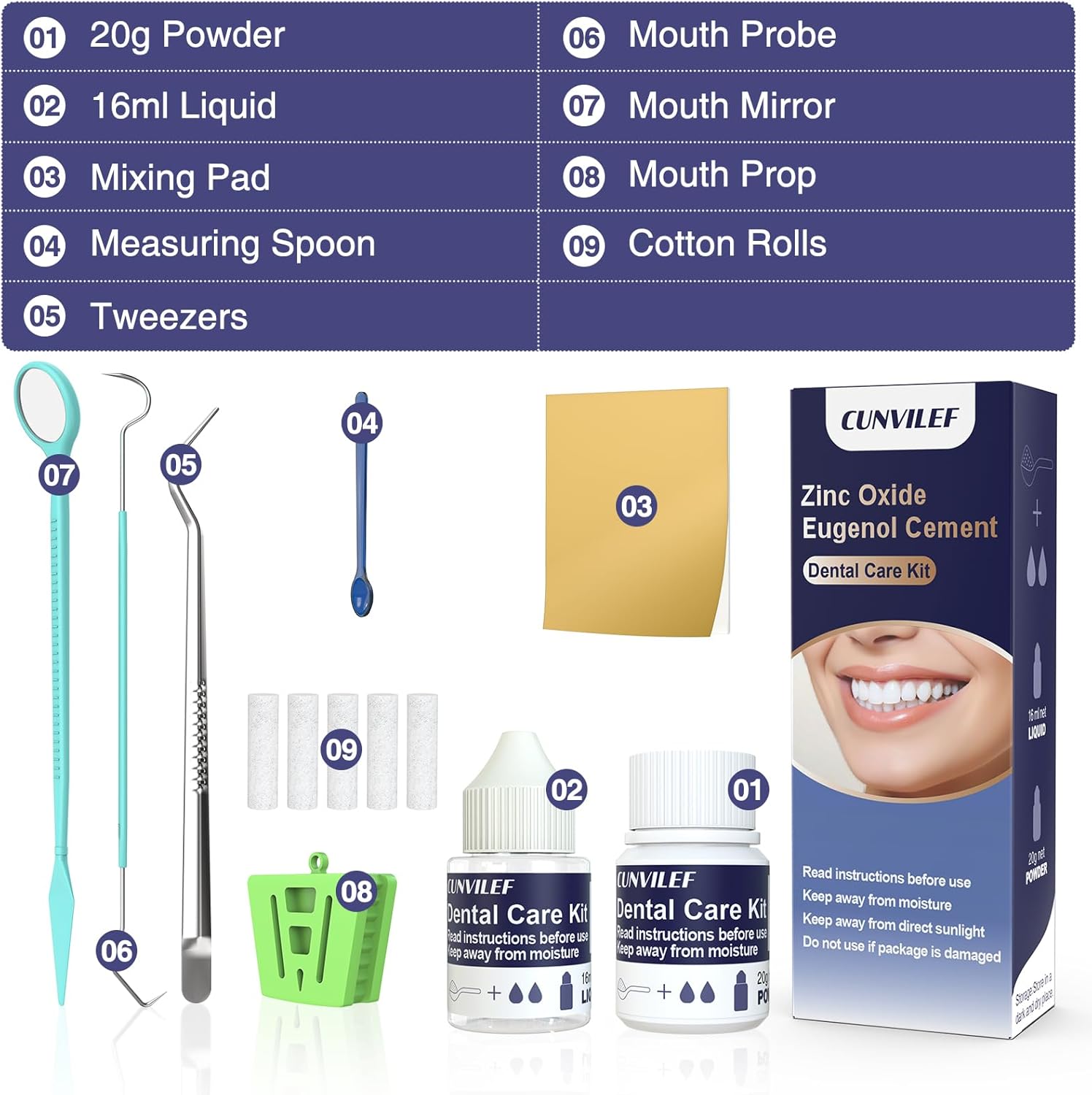 Zinc Oxide Eugenol Dental Cement Tooth Repair Kit for Broken Teeth, Temporary Filling for Crowns, Tooth Filler, Cavity Filler (Natural White)
