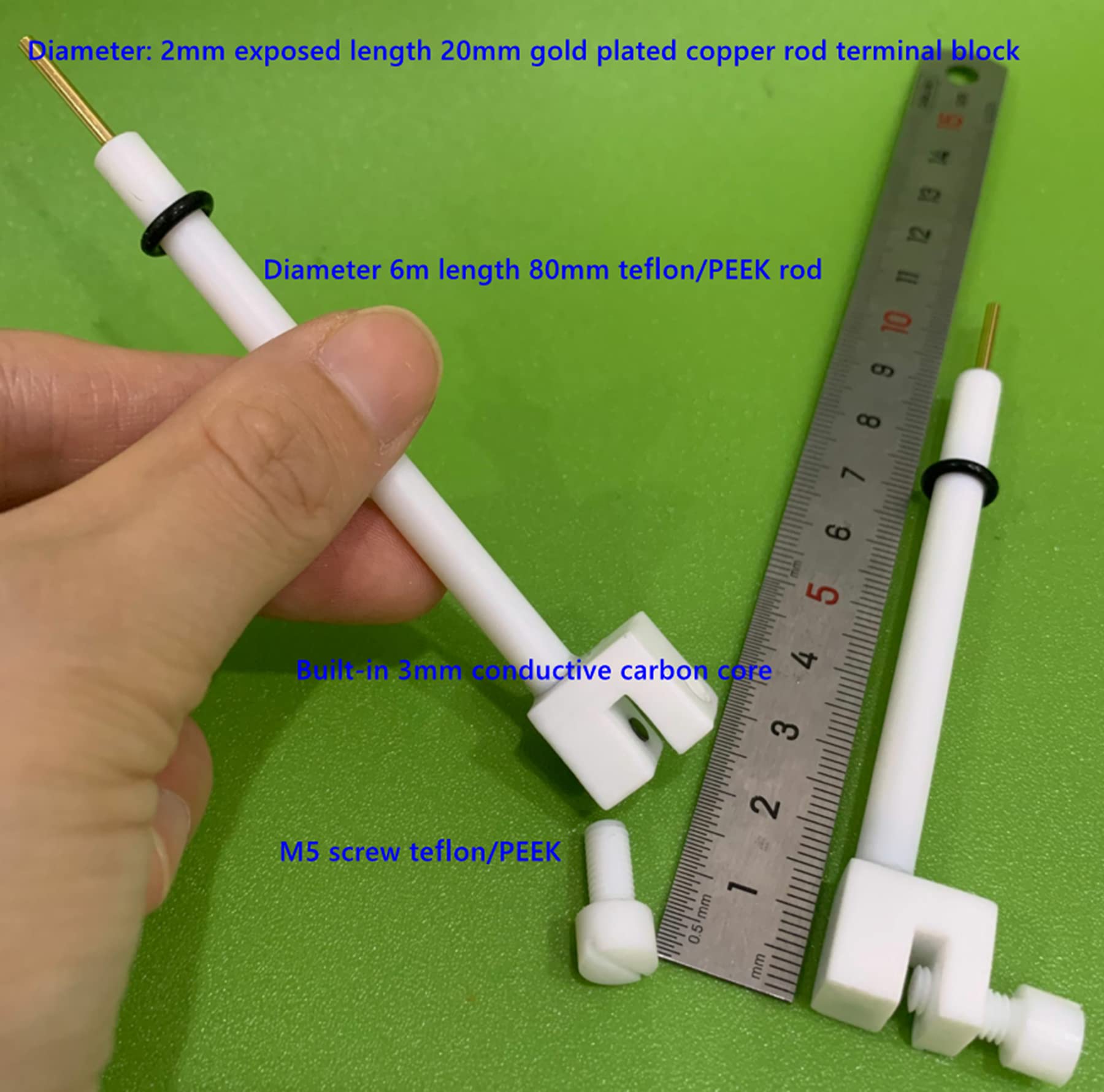 1PC JJ180 Glassy Carbon Electrode Holder, electrochemical Triple Electrode System tetrafluoro or PEEK, with 3mm Conductive Carbon core