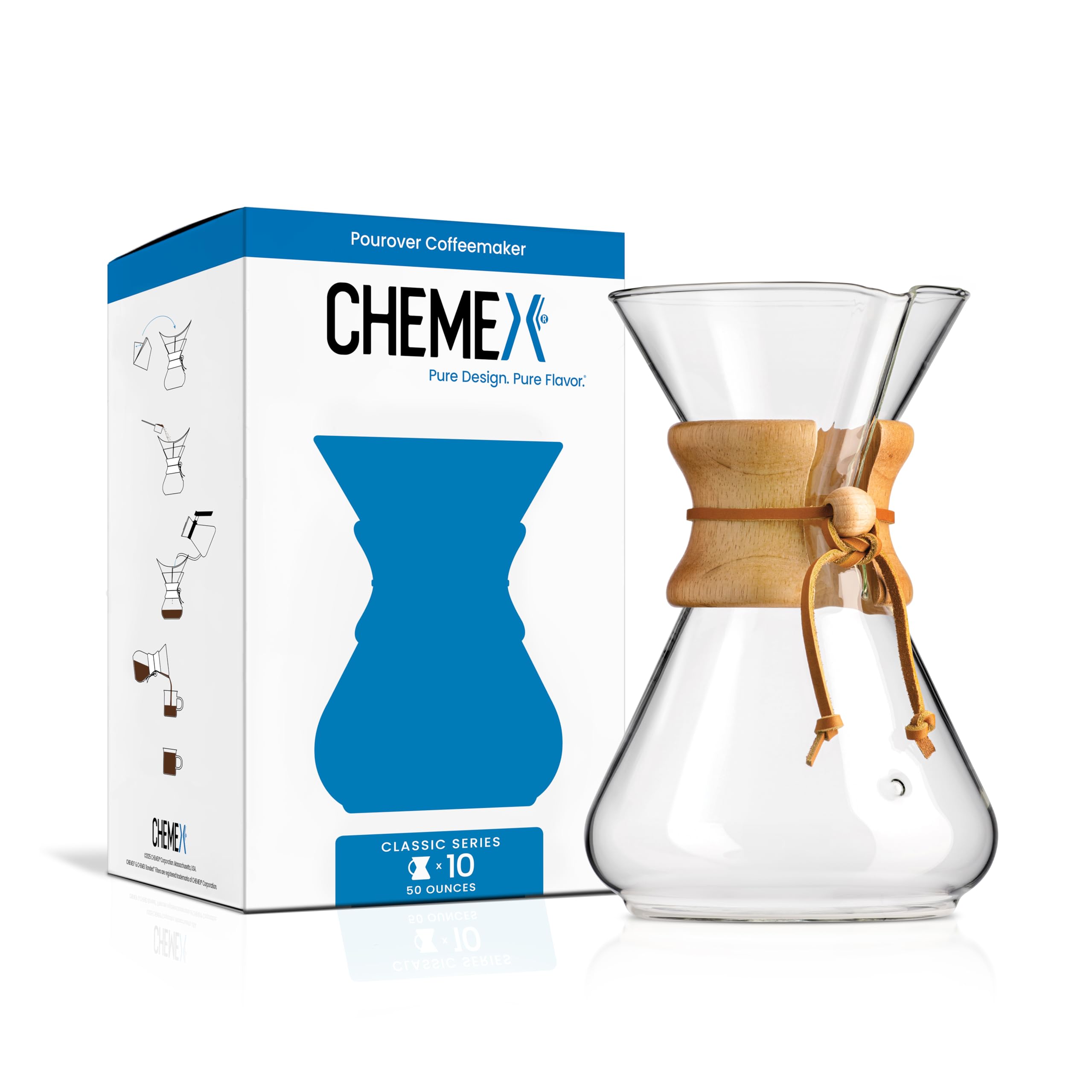 Chemex Pour-Over Glass Coffeemaker - Classic Series - 10-Cup - Exclusive Packaging