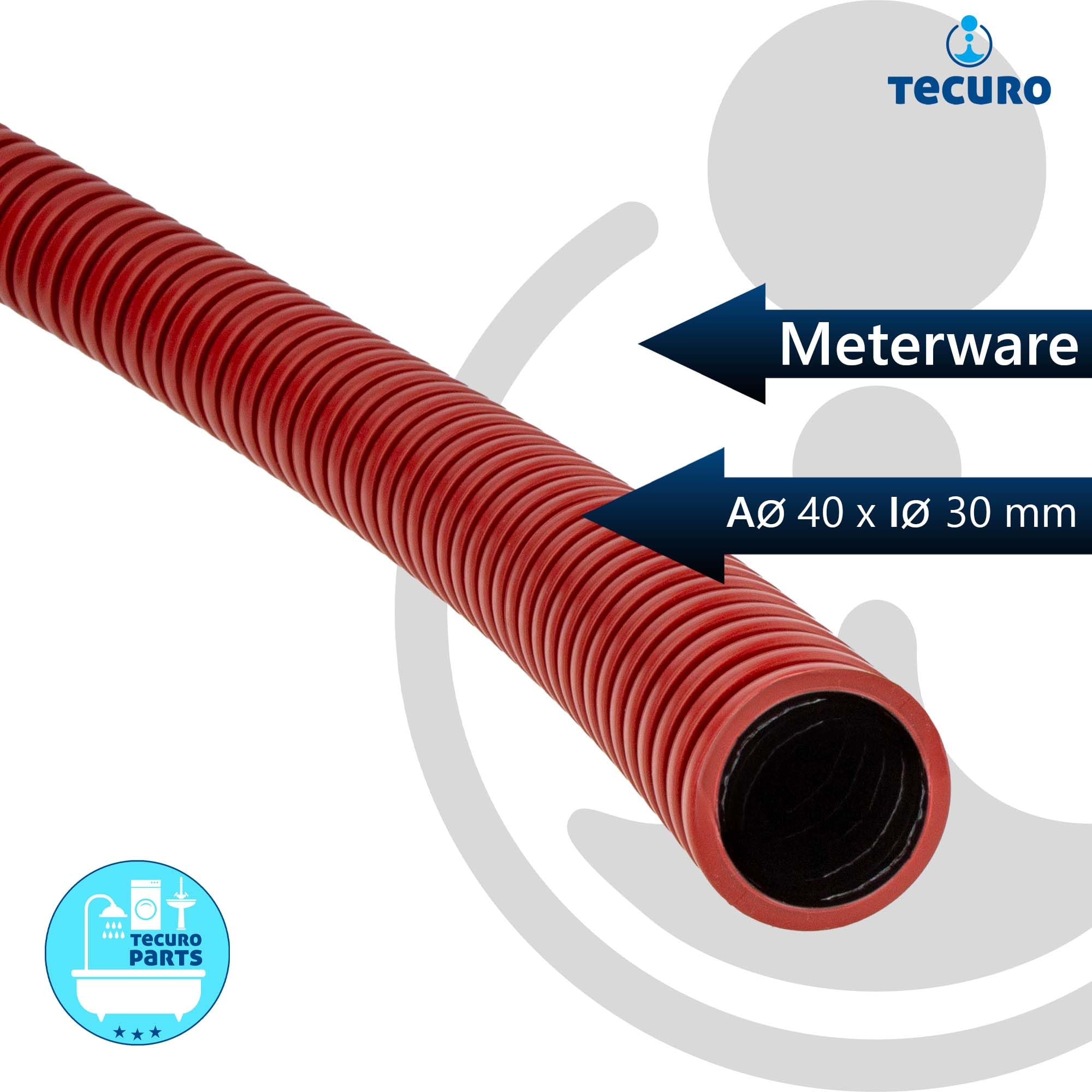 tecuro Rura ochronna na kabel z polietylenu, średnica zewnętrzna 40 mm, średnica wewnętrzna 30 mm, 25 m, czerwona, uziemienie zgodnie z DIN EN 50086-2-4