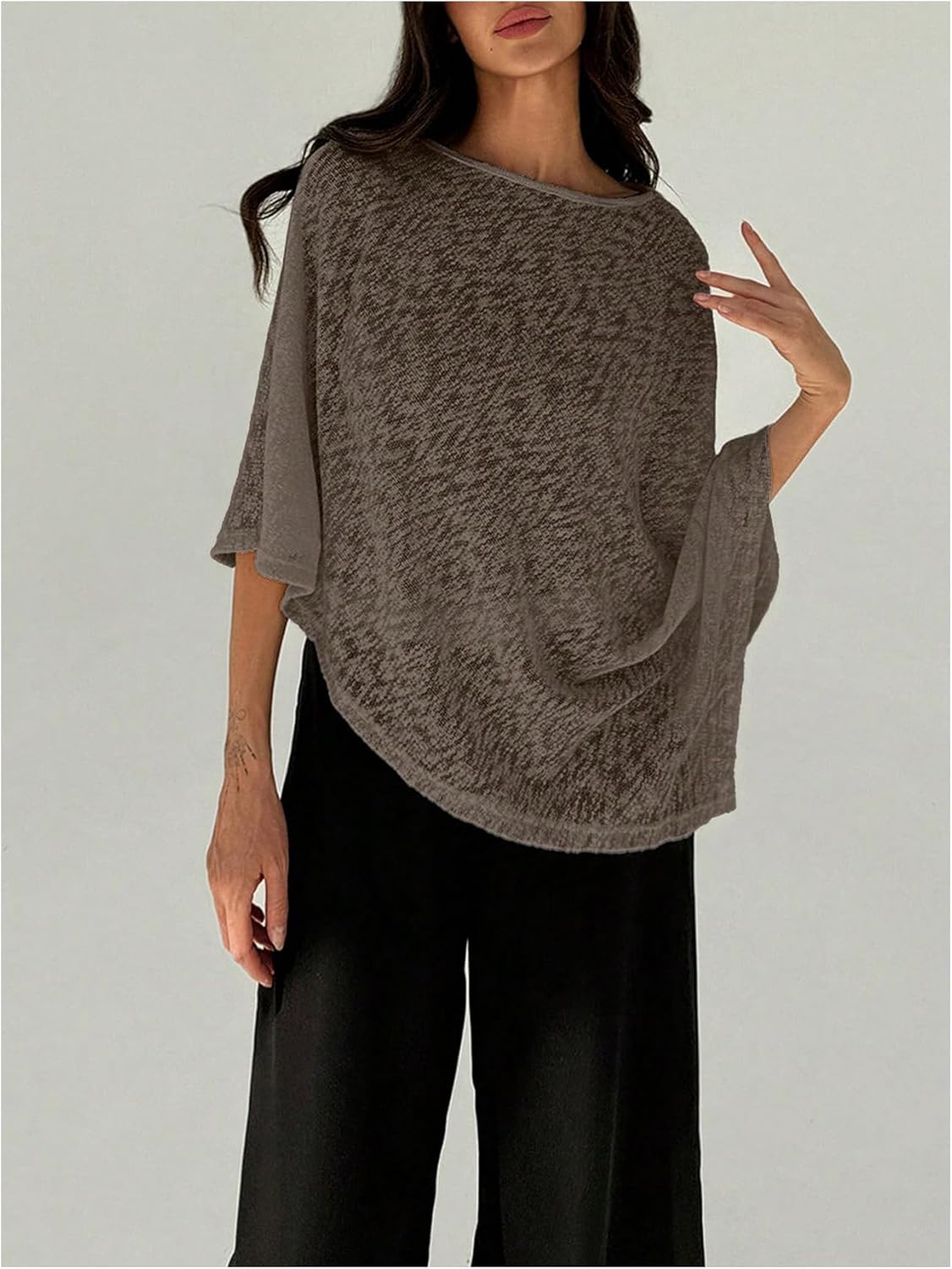 MakeMeChic Ponchos for Women Sheer Poncho Sweater Shawl Wraps Coverup - Image 3