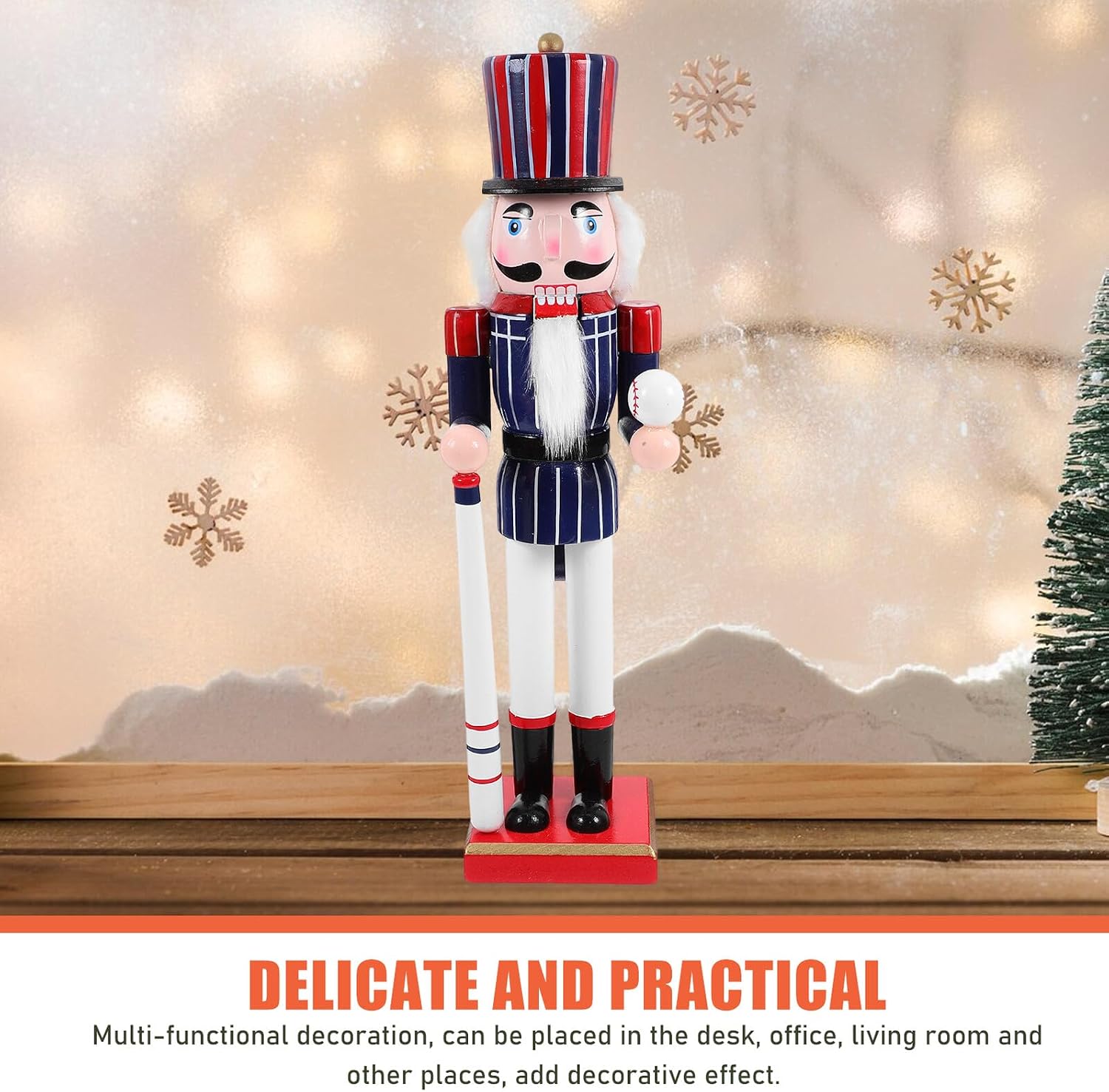 Sports Style Baseball Nutcracker Ornament Xmas Wooden Tabletop Decor