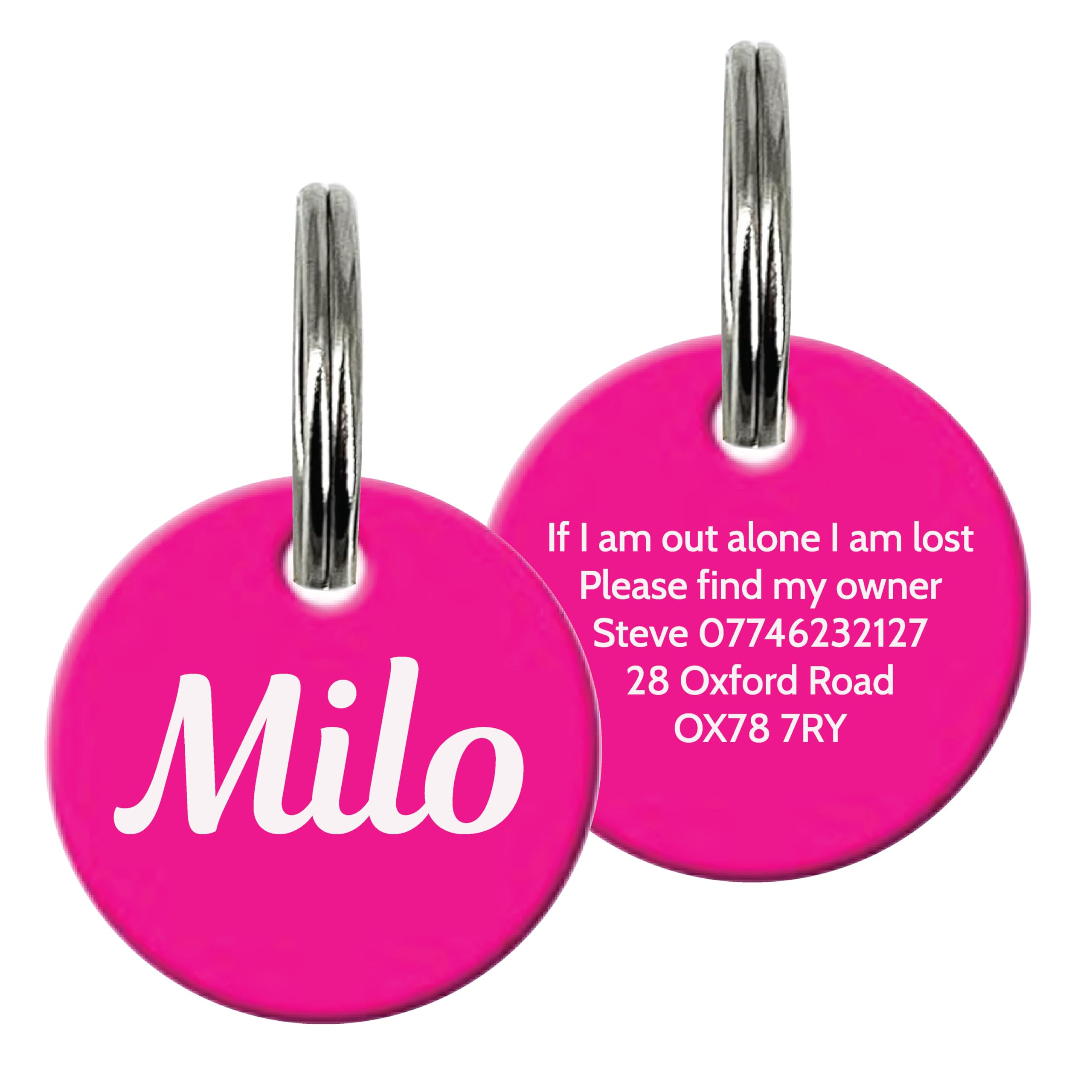 Personalised Dog Tags for Pets Engraved UK Cat Dog Name Identity Pet Tags Doggy Kitten Kitty Puppy Deep Engraved ID Stainless Steel (Circle Shape - Pink)