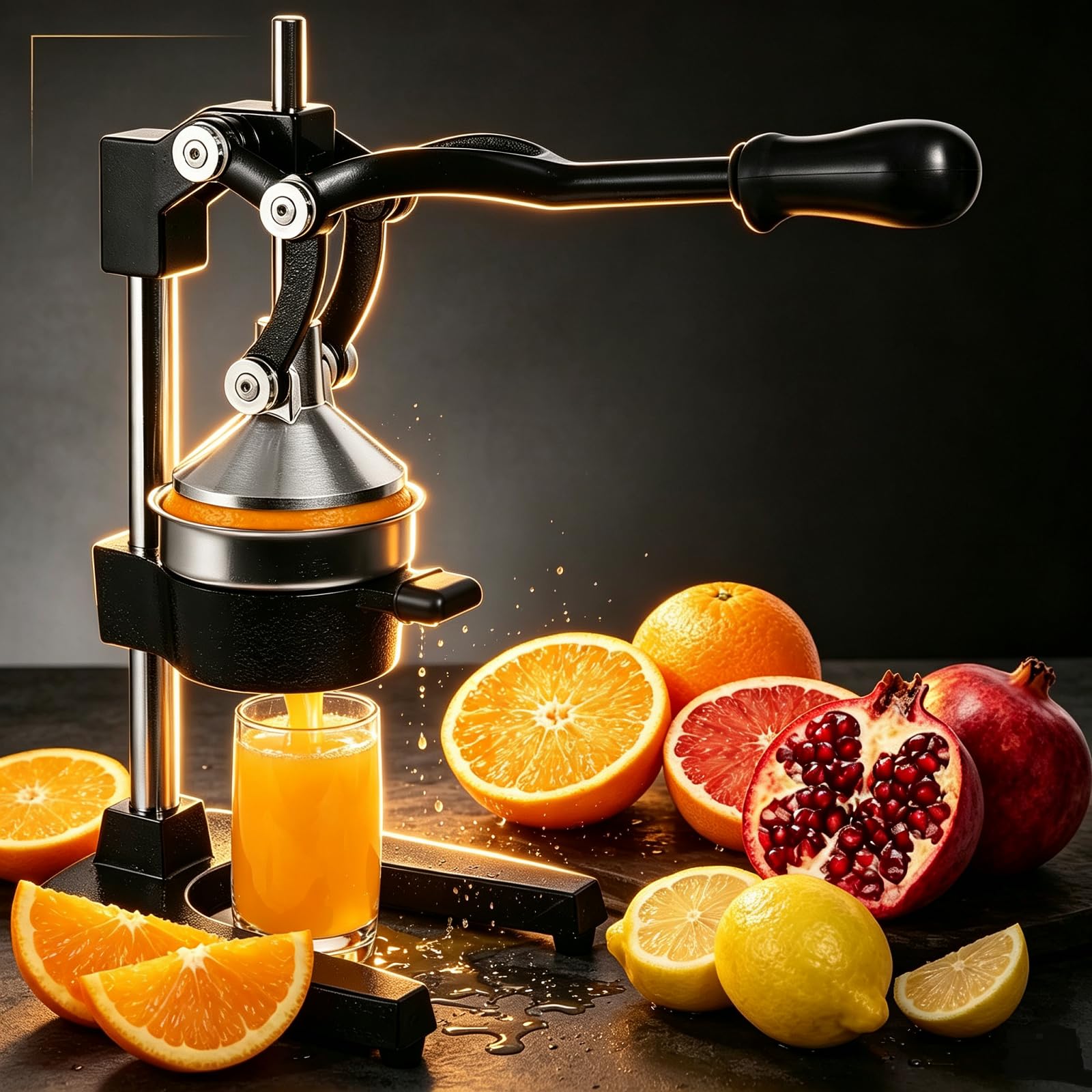 Rhyvorax Cast Iron Manual Juicer, Foldable 15.5" Heavy-Duty Fruit Press, Anti-Rust & No Electricity, for Oranges, Lemons, Apples, Picnics, Camping & Home Kitchens