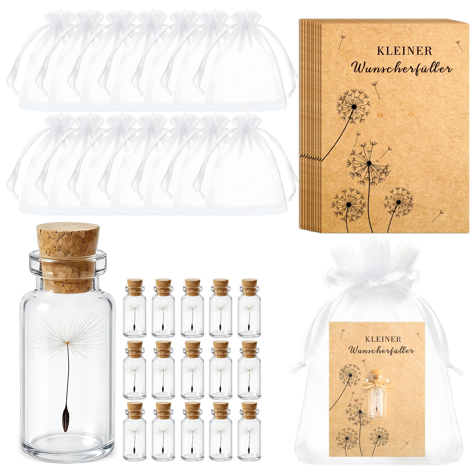 Giftota Wunscherfüller Glücksbringer, Echte Pusteblumen im Glas mit Grußkarte