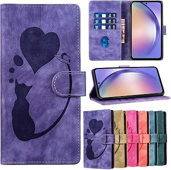 Case for iPhone X/XS 5.8", Heart Cat Cover with 3 Credit Card Holder Slots Wallet Case Magnetic Kickstand Special Shockproof Flip Case for iPhone X/XS 5.8"-Purple