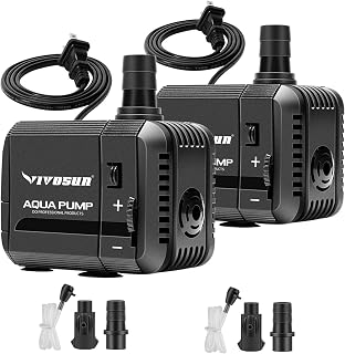 VIVOSUN 2-pack 210GPH Submersible Pump(800L/H, 8W), Ultra Quiet Water Pump with 3.3ft High Lift, Fountain Pump with 5ft Power Cord, 2 Nozzles for Fish Tank, Pond, Aquarium, Statuary, Hydroponics