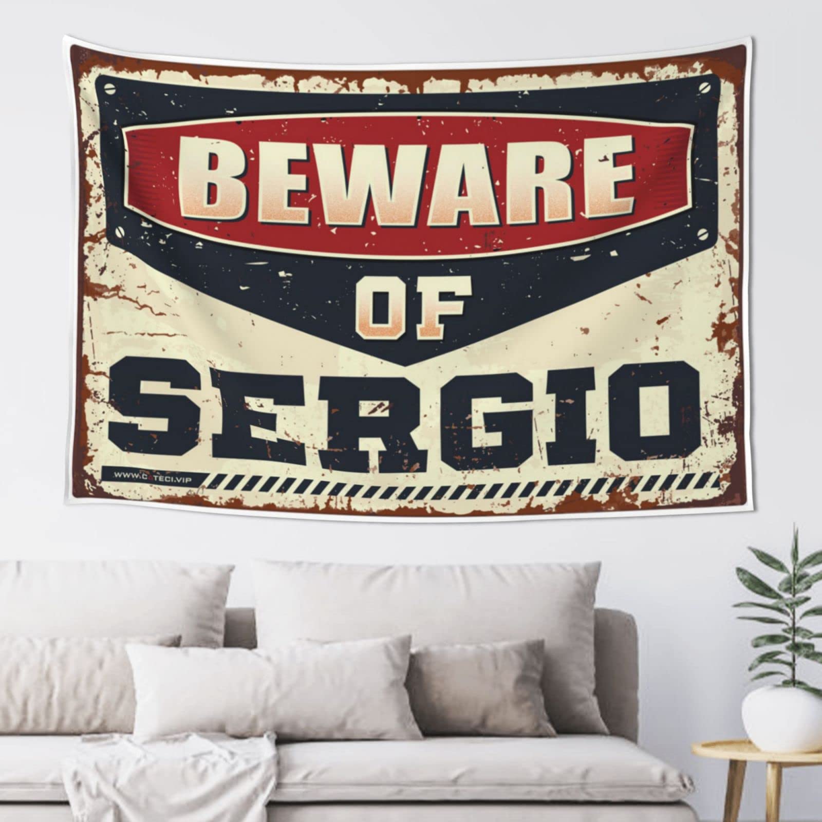 PRAVOXI Room Door Decor Beware Of Sergio Tapestry Beer Decor Room Decorations(100X150CM)