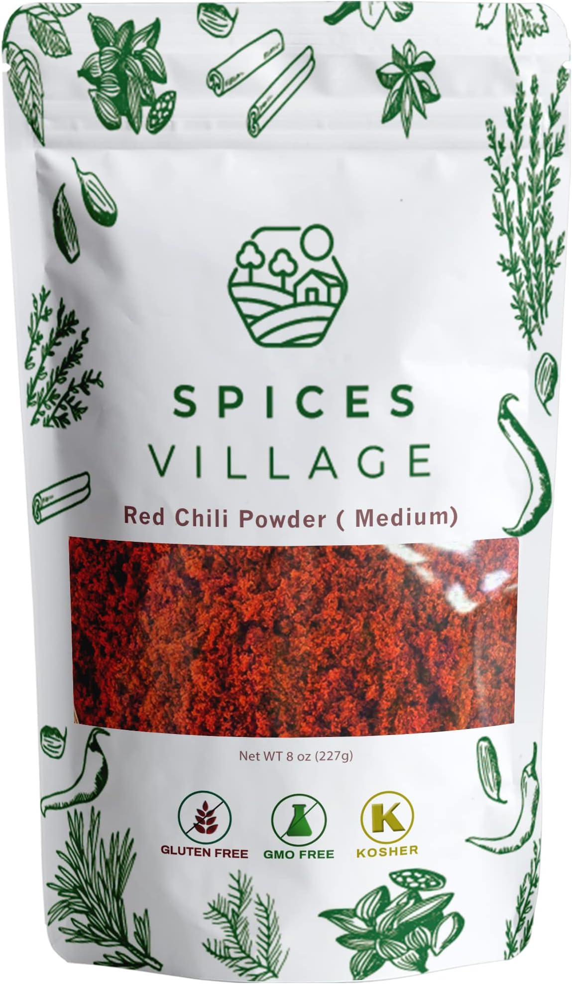 - Spices Village Red Chili Powder, Medium Hot Ground Red Peppers for Cooking, 8 oz, Kosher Certified, Indian Chili Seasoning, Gluten Free, Non GMO, Cayenne Pepper Powder, Resealable Bulk Bag