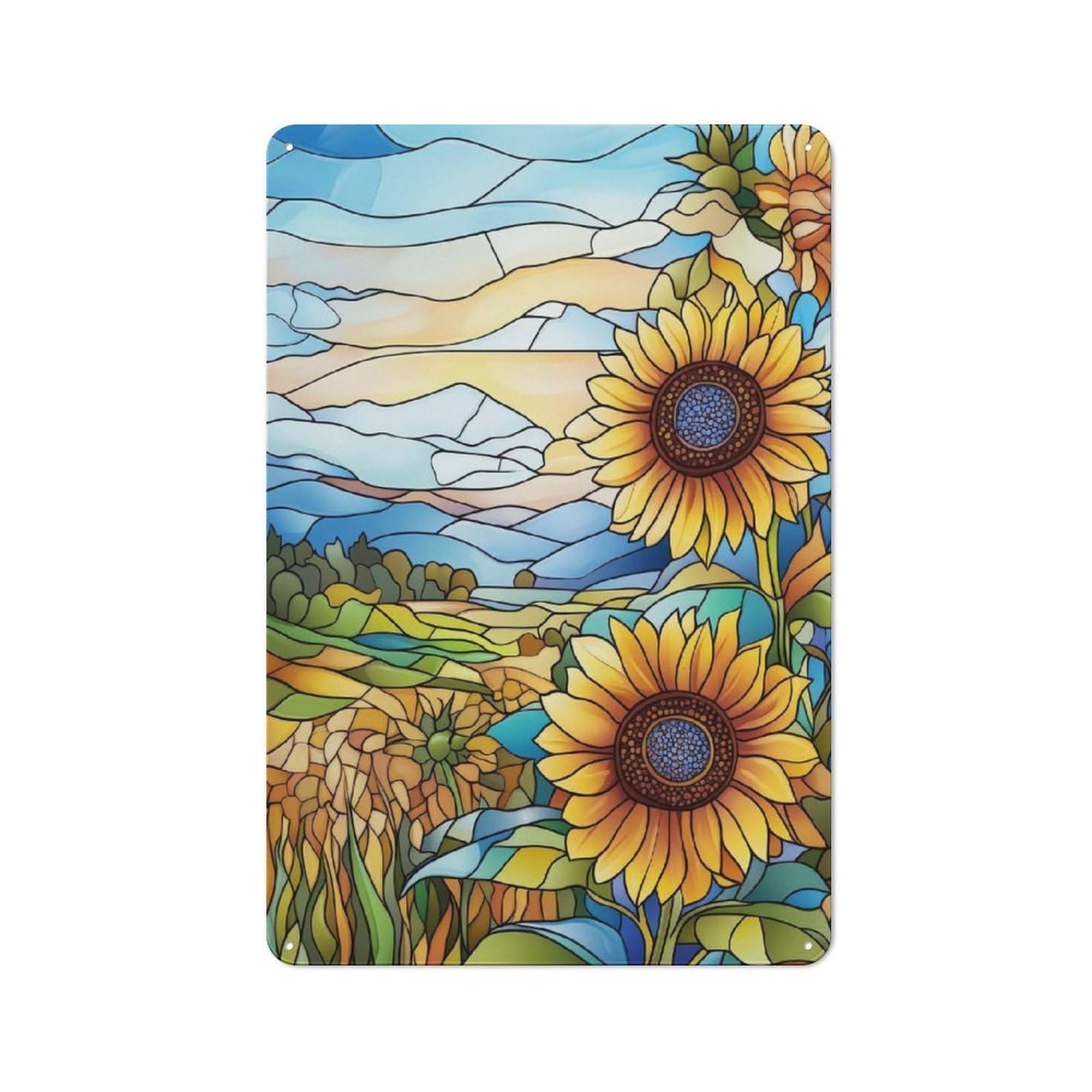 Junmoney Style Stained Glass Sunflowers Garden Room Metal Sign 30X20cm, Vintage Shed Wall Decor For Conservatory, Home Bar Or Utility Room