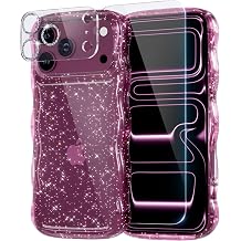 QVLANG Compatible for iPhone 18 Pro Max Case Clear Wave Glitter Burgundy