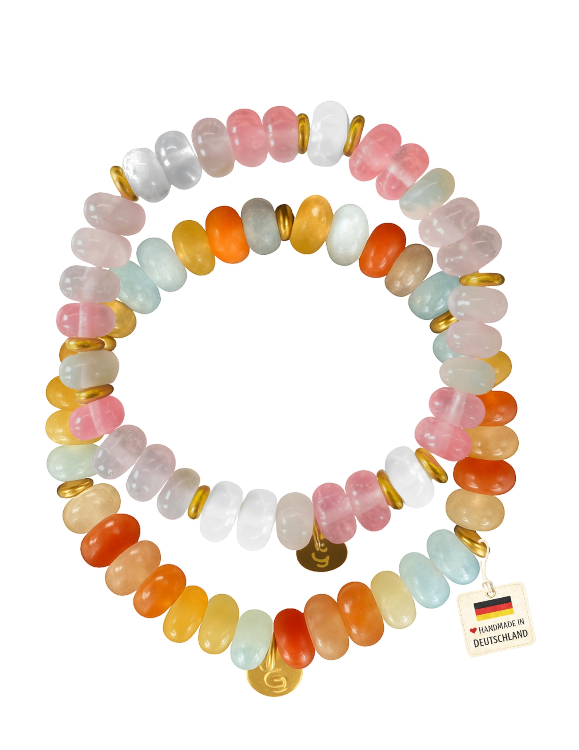 happymaker - Perlenarmbänder bunt Damen mit echten Edelsteinen, Armband Set, Schmuckschachtel, handgefertigt in Deutschland
