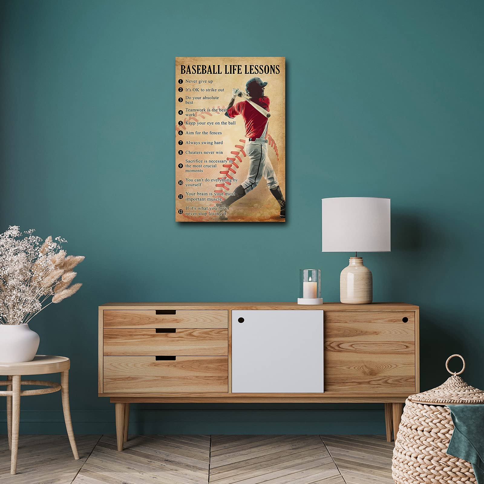 Poster motivazionale in bianco e nero, stampa su tela da baseball