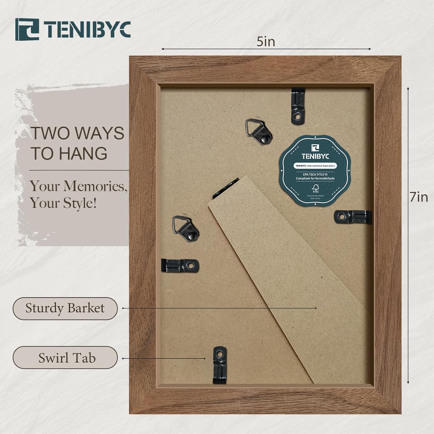 5x7 Picture Frame 3 Pack with HD Glass - Brown Walnut, Natural Wood Photo Frame, Table Decoration - Image 3