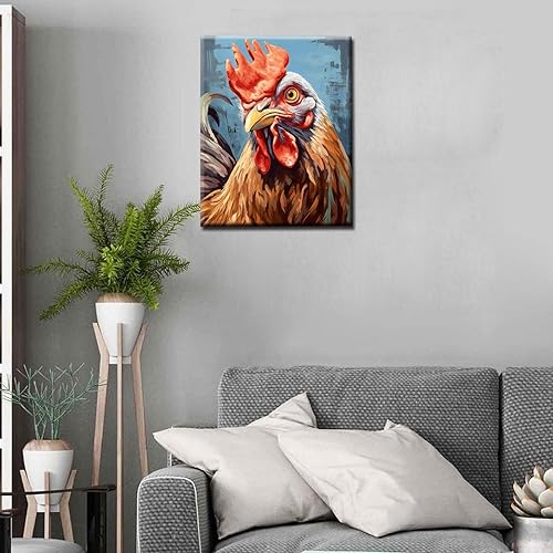 Miniatura 4 de Tucocoo Pintura de gallo rojo por números para adultos, divertida pintura al óleo digital de animales de granja, marco, kits de pintura de pollo,