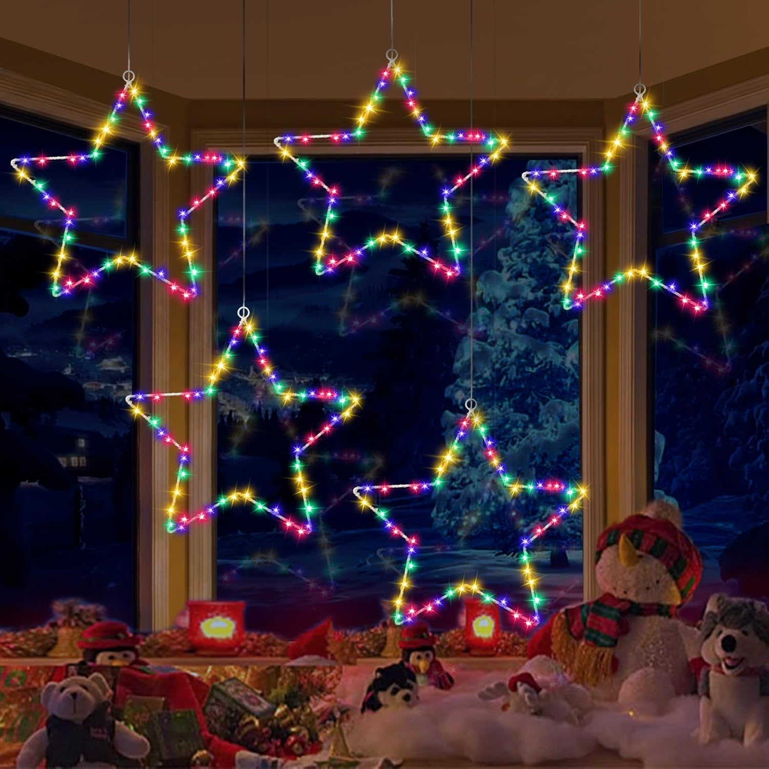 Christmas Window RGB Star Lights 5 PCS Battery Operated