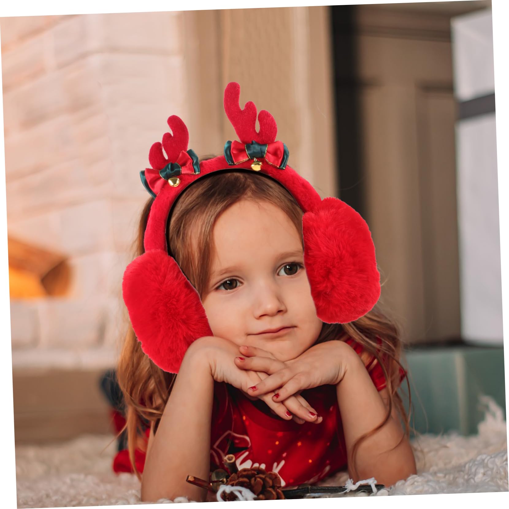 COLLBATH Christmas Earmuff Boys and Girls Knit Ear Muffs Red Reindeer Antler Headband Windproof Warm Ear for Boys and Girls
