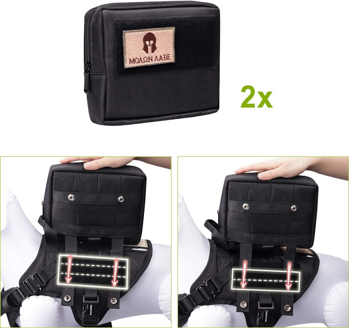 WINSEE Tactical Dog Harness and Collar with Backpack, Saddle Bag, Rucksack with 3X Metal Buckle, Working Pet MOLLE Vest with Handle & Loop Panel, No Pull Training Military Harness with Leash Clip