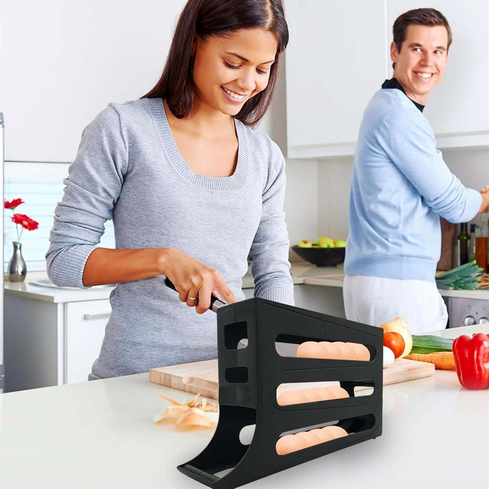 Soporte para huevos para refrigerador, organizador automático de 4 niveles, capacidad para 30 huevos, ideal para almacenamiento de encimera de cocina