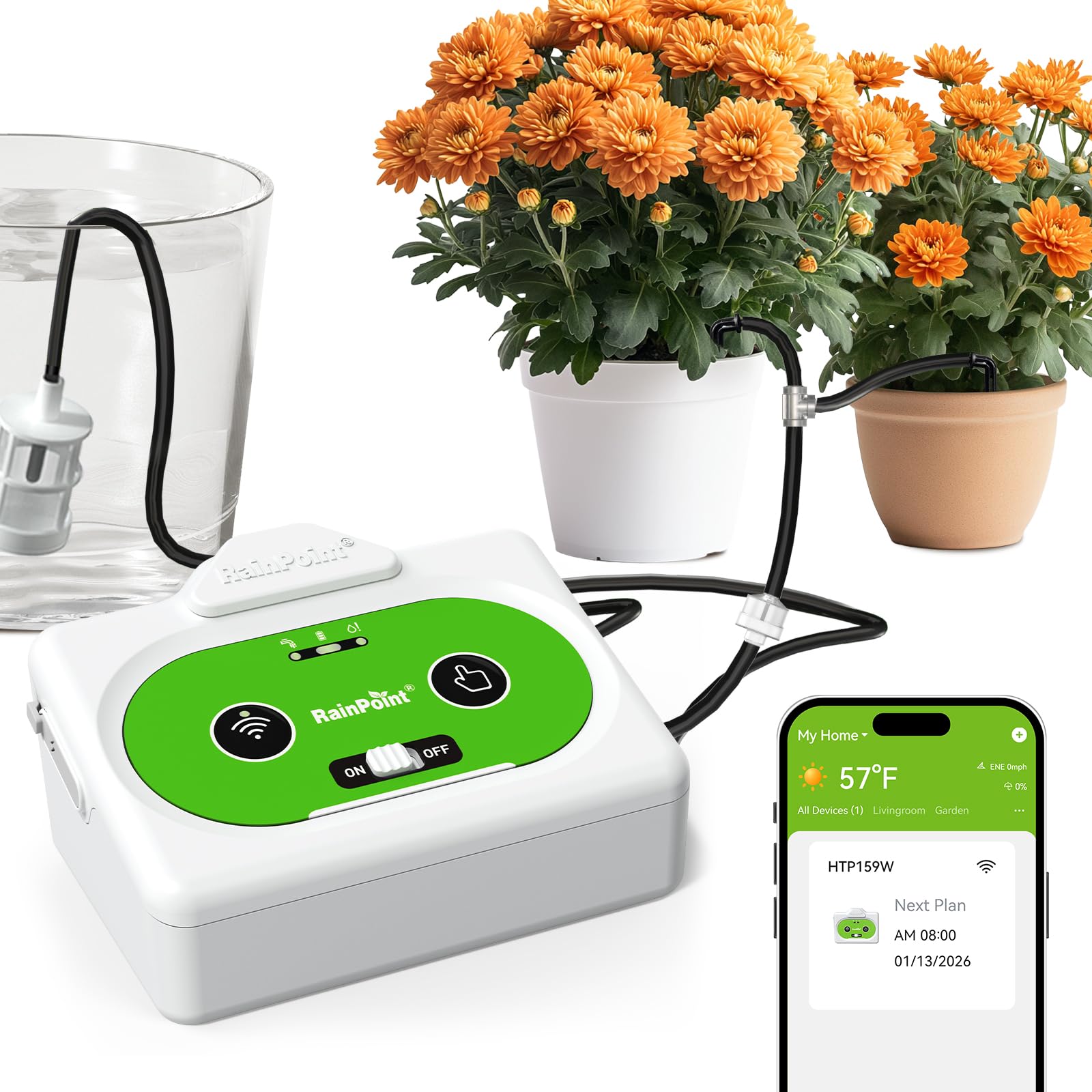 RAINPOINT Arrosage Automatique Interieur WiFi, Contrôle à Distance via APP, Arroseur Automatique pour Plantes d’Intérieur, Arrosage Goutte à Goutte avec Batterie Rechargeable, Jusqu’à 15 Plantes