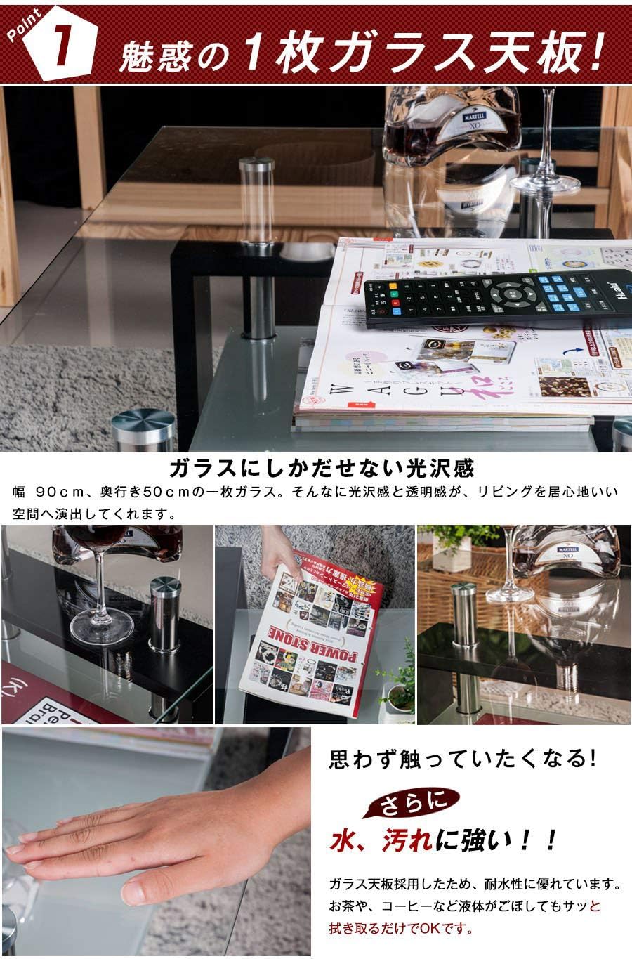 (OSJ) Glass Table Coffee Table 98 cm Wide Tempered Glass Top