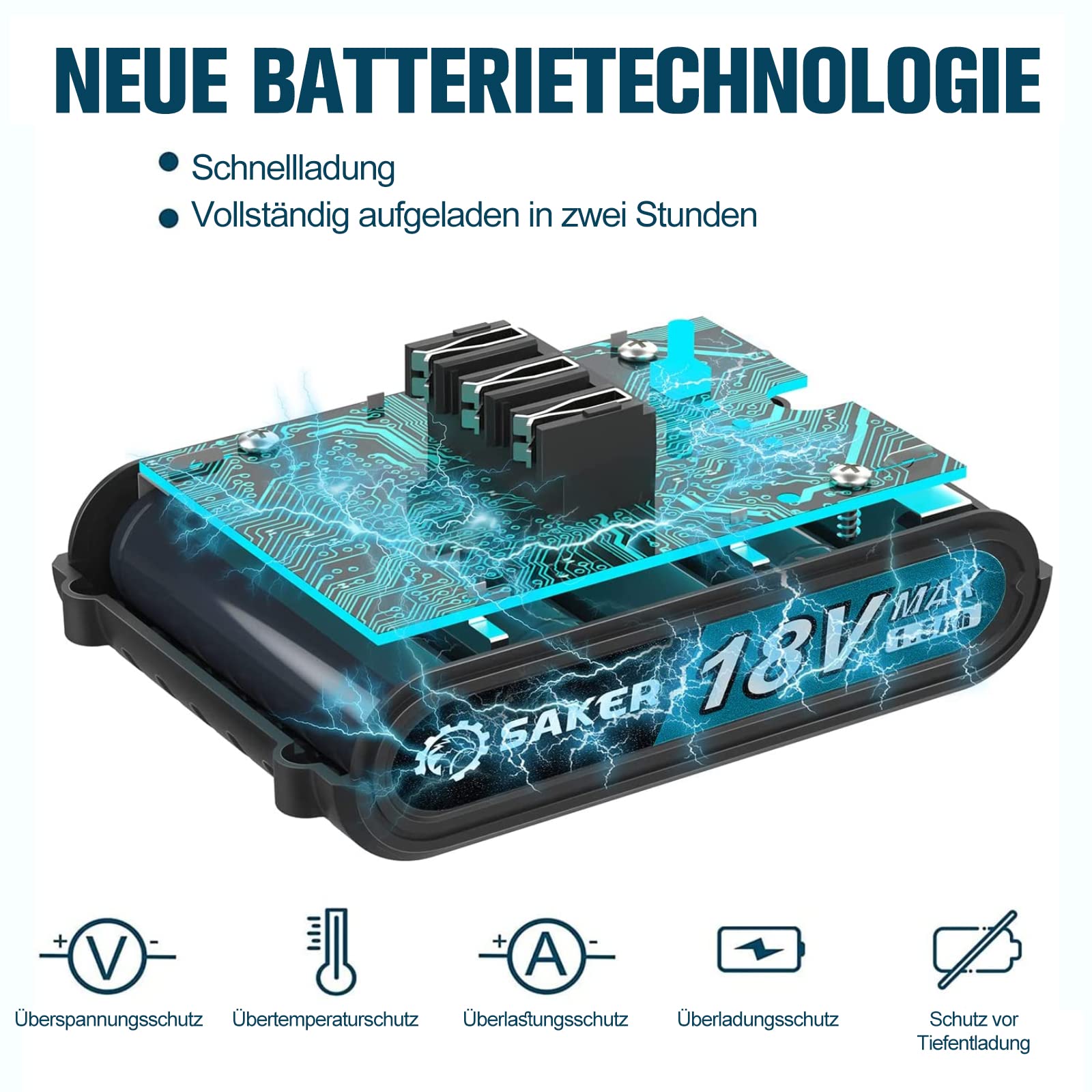 Saker Mini tronçonneuse avec batterie 4 pouces, tronçonneuse électrique sans fil avec 1 chaîne et 1 batterie, 10 cm avec bouton de sécurité tronçonneuse à une main batterie