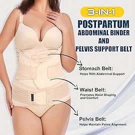 ChongErfei 3 in 1 Postpartum Support - Recovery Belly/waist/pelvis Belt Shapewear Slimming Girdle, Beige, L For Posture Correction