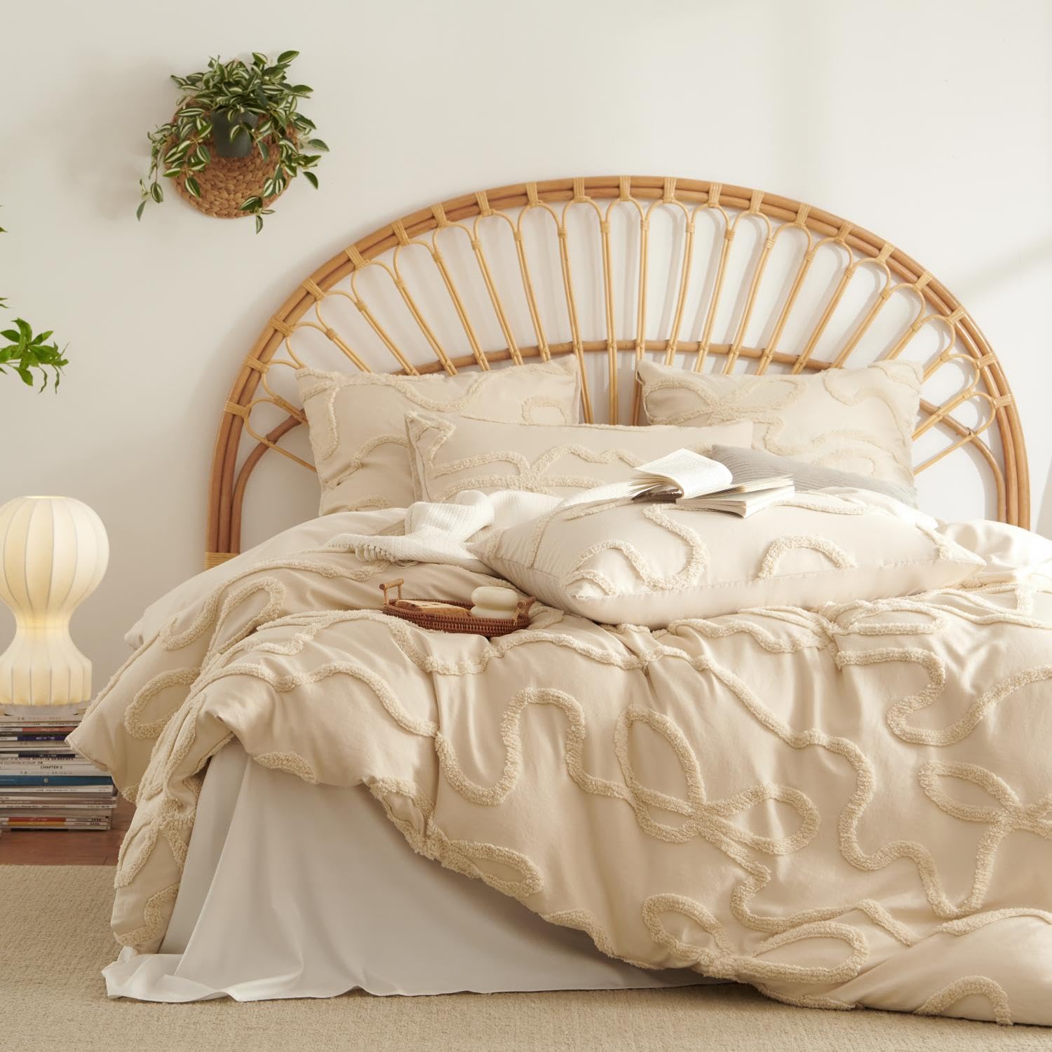 Housse de couette 135 x 200 beige parure de lit bohème taie d'oreiller 80 x 80