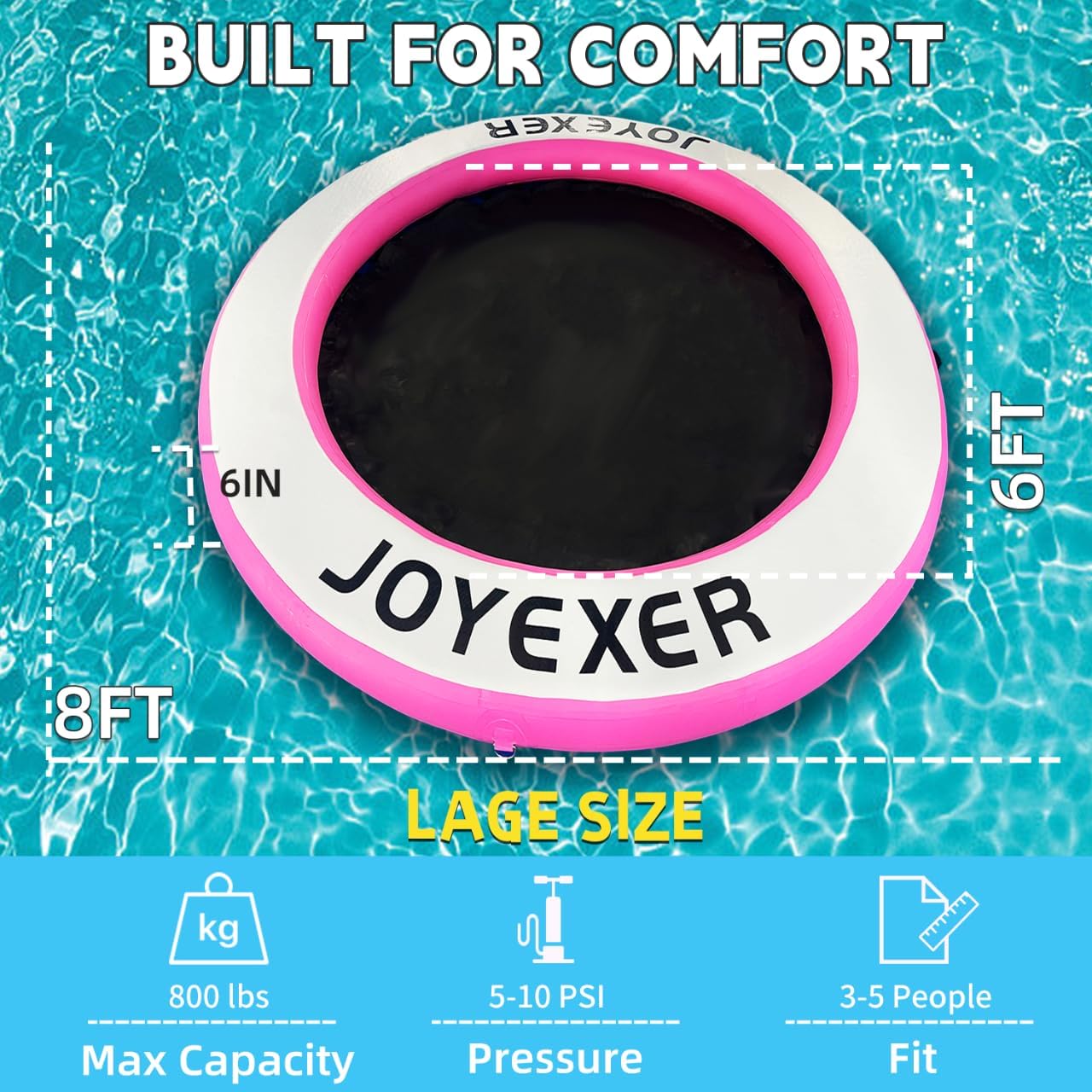 Round Floating Ring, 8FT Inflatable Water Hammock Lake Floats for Adults, Inflatable Floating Dock Platform for Lake, Beach, Ocean