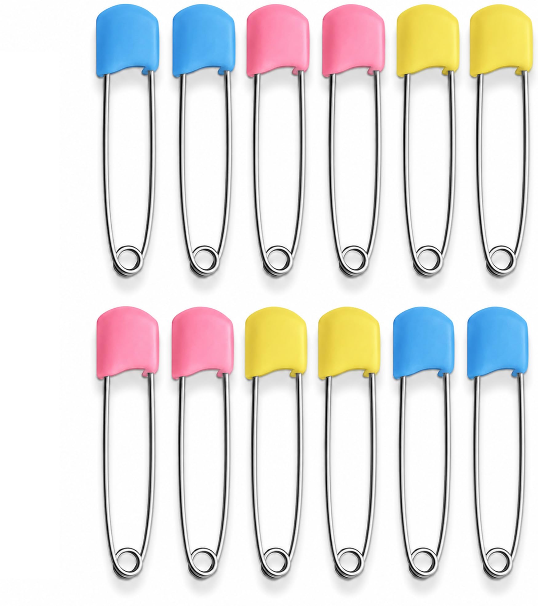 D.a.y. Republic White 12 Baby Nappy Safety Pins, 2.2 Inch Diaper Plastic Push-In Pins, 55Mm Durable Head Fasteners With Safety Lock Closures, Stainless Steel, Ideal For Terry Squares, Flat And Prefold Nappies (12 Pack)