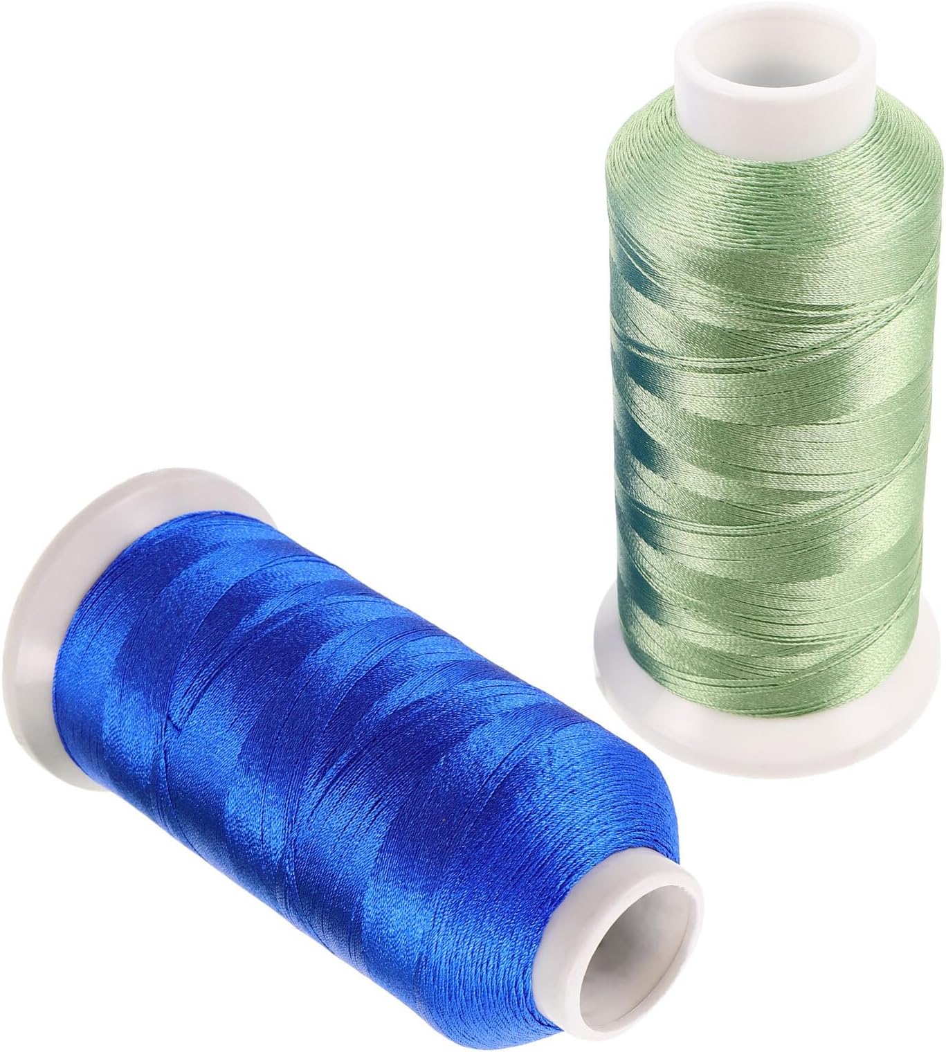 Polyester Embroidery Thread for Chinese Knot and Tassel DIY, 2 Rolls 1200m Each, 0.2mm Thick Ice Silk Thread Spools in Royal Blue and Lake Blue for Hand and Machine Sewing