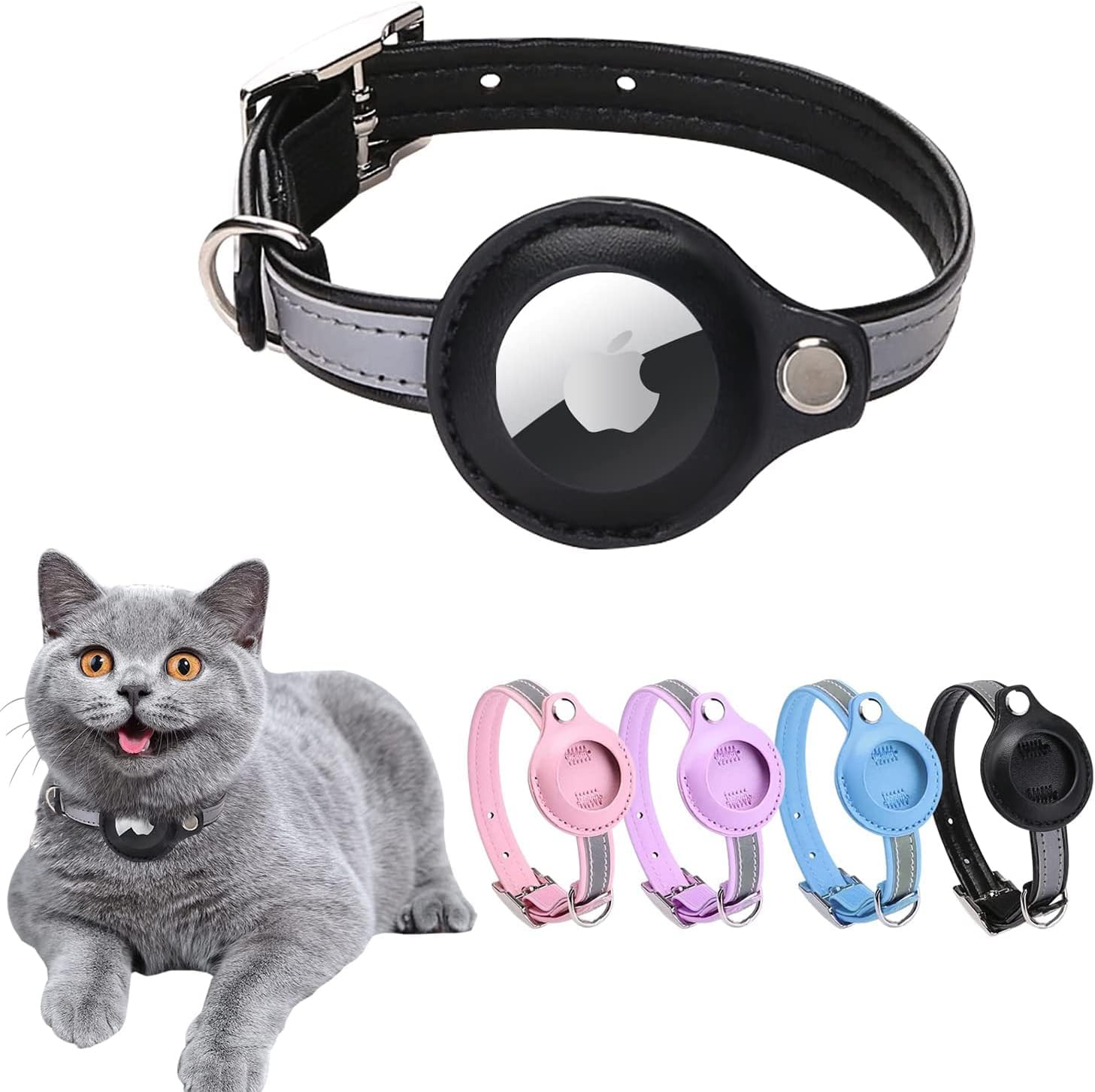 Airtag Katzenhalsband,Leder Airtag Halsband Katze,Reflektierend