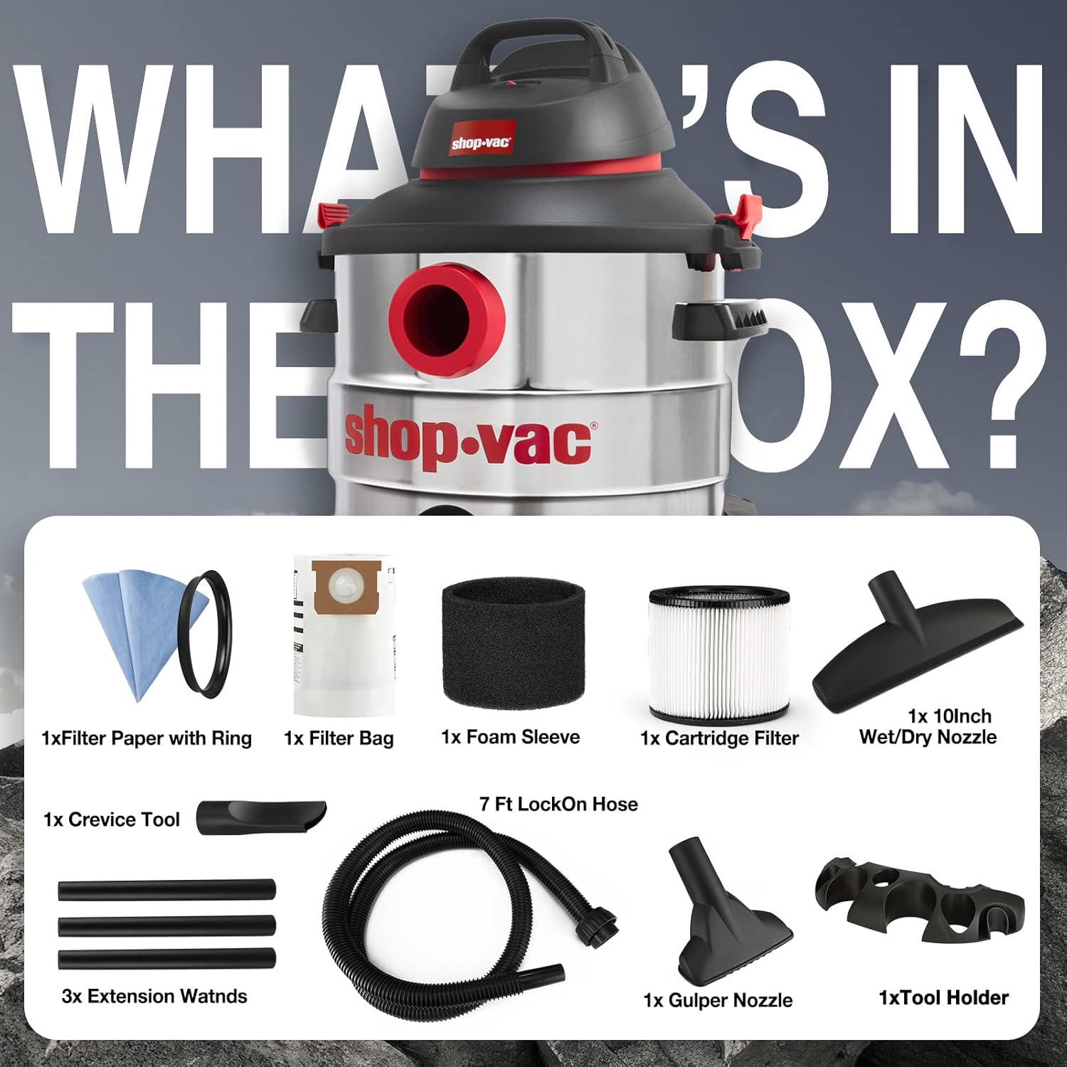 Shop-Vac 8 Gallon 6.0 Peak HP Wet/Dry Vacuum&High Performance 90304/90344 Cartridge Filter(4-Layer HEPA Material)
