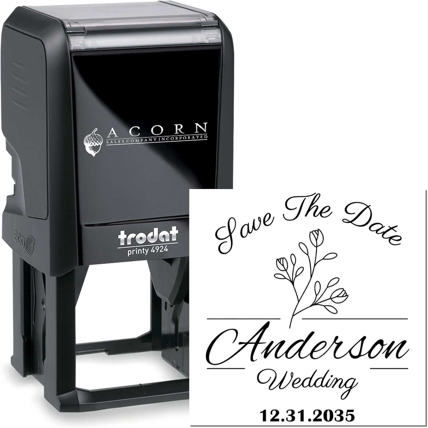 Custom Wedding Monogram Stamp | Personalized Initial Rubber Stamp for Wedding Invitations & Stationery | Elegant Self-Inking Stamper with Family Name | 1-5/8" Square Design