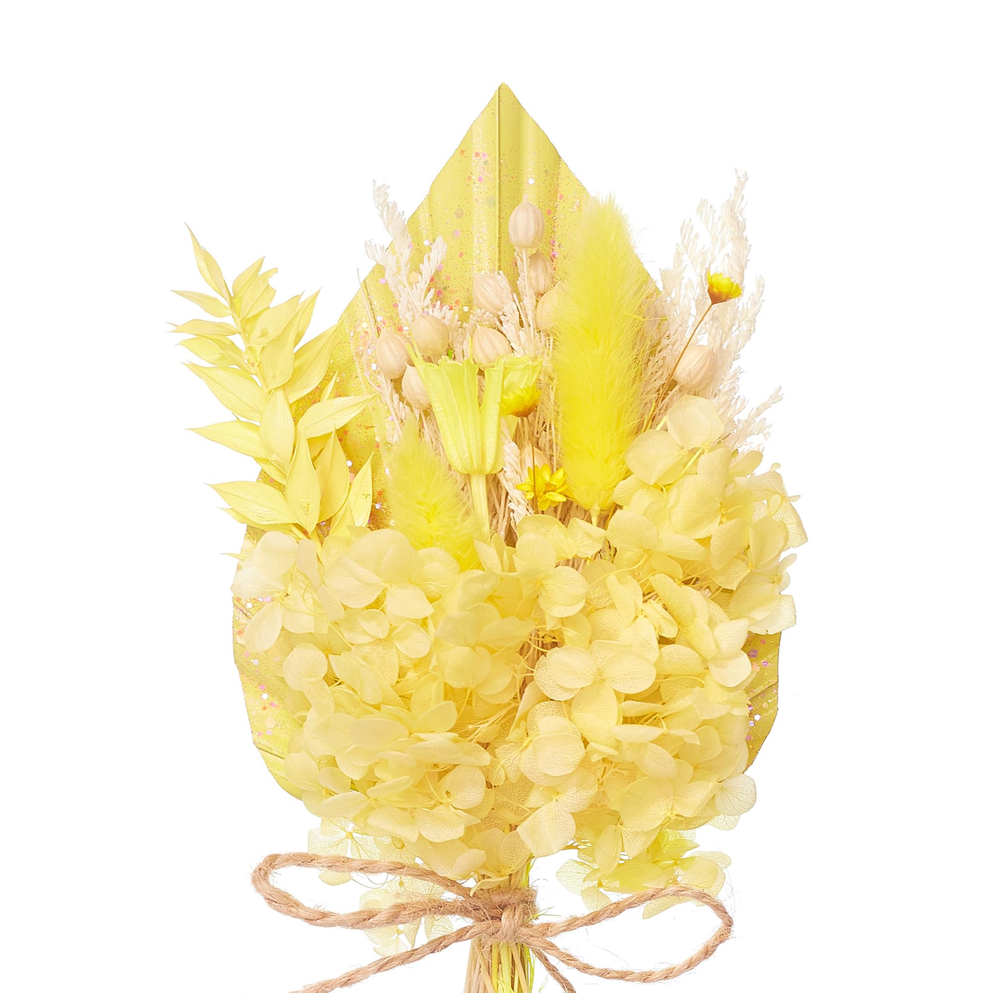 The Baked Studio - Dried Flowers For Cakes Decoration And Crafts With A Yellow Glitter Palm Spear (Pastel Yellow Glitter)