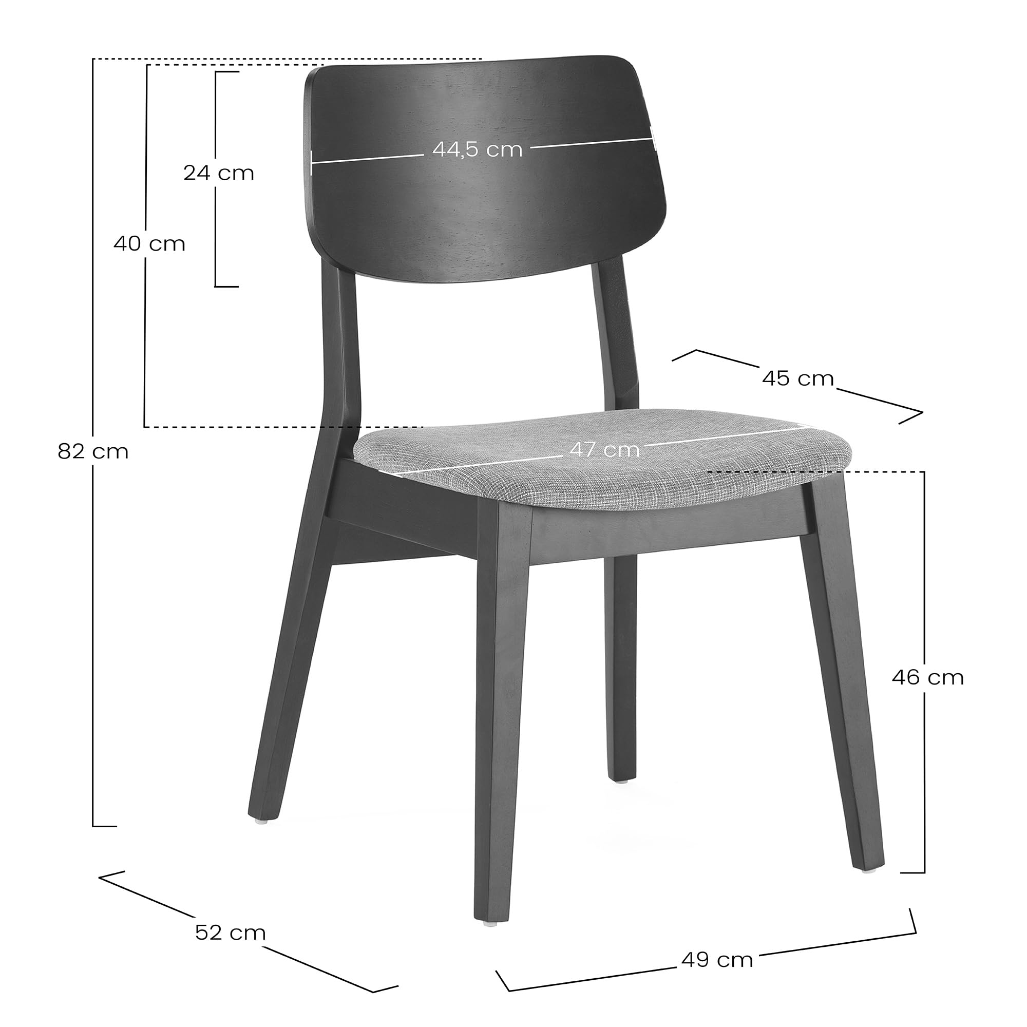 HOMN LIVING Pack 2 sillas Susi Color Nogal, Madera Maciza, 49 cm (Ancho) 52 cm (Profundo) 82 cm (Alto)