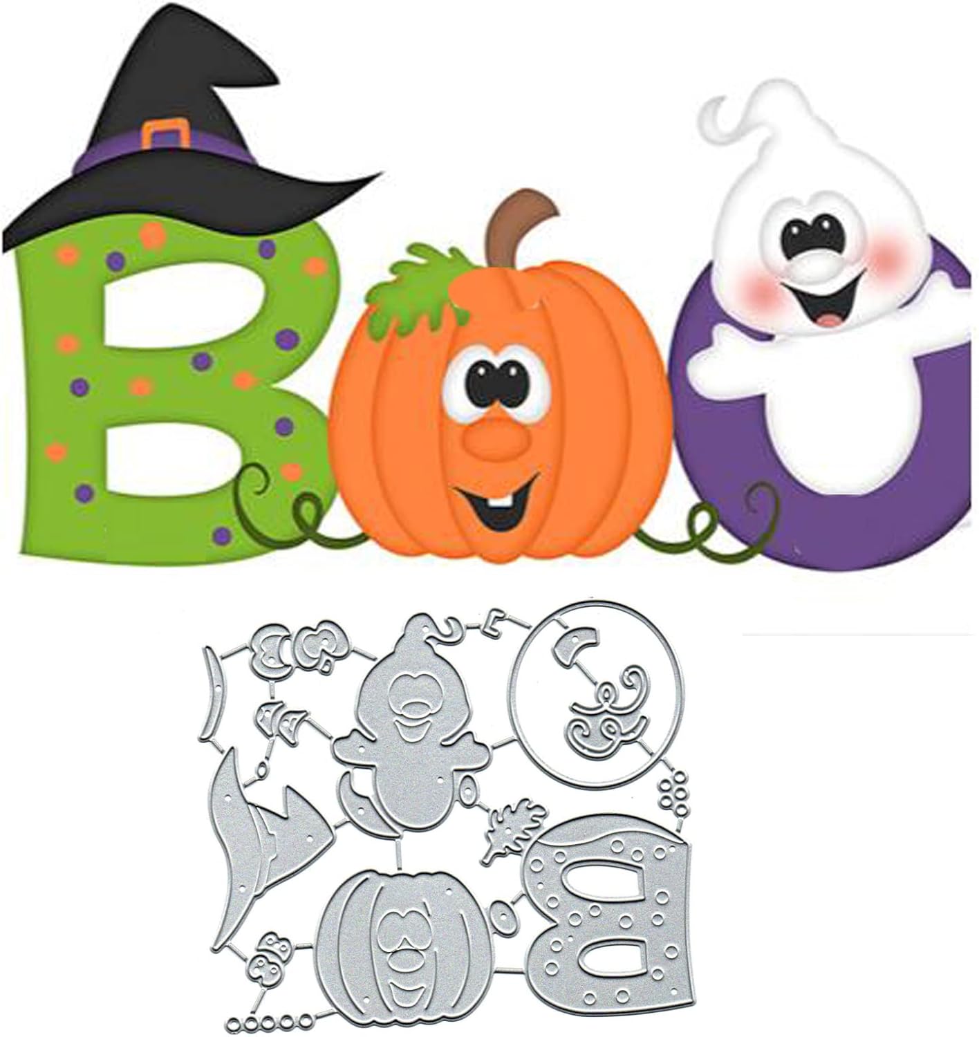 Suds&WH Boo Magic Poison Pumpkin Metal Die Cuts,Halloween Ghost Cutting Dies Cut Stencils for DIY Scrapbooking Album Decorative Embossing Paper Dies for Scrapbooking Card Making silver