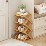 Rangement à chaussures pliable, organisateur de chaussures vertical en bambou haut pour petits espaces. Étagère à chaussures étroite multifonctionnelle pour entrée, placard, coin, chambre, couloir, Brun, 7 niveaux