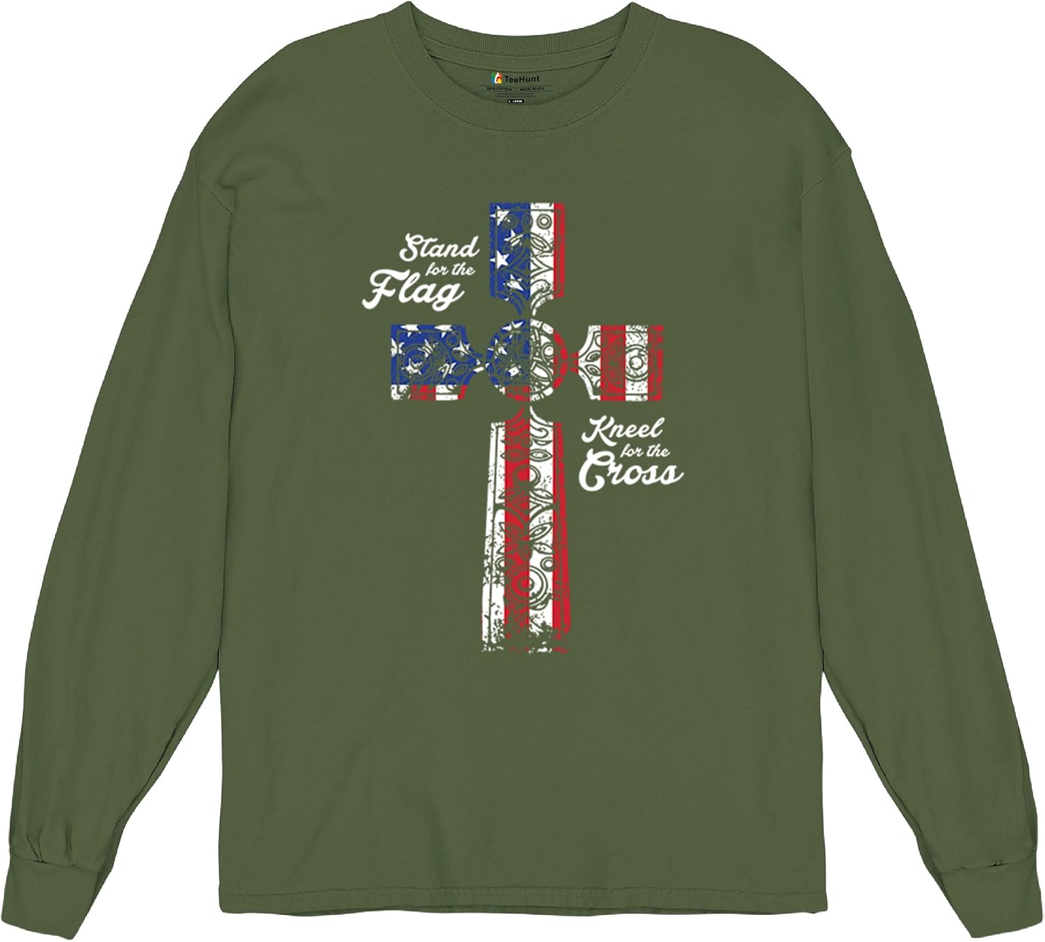 Stand for The Flag Kneel for The Cross Long Sleeve T-Shirt Patriotic Military Pride Americana DD 214 POW MIA Celtic