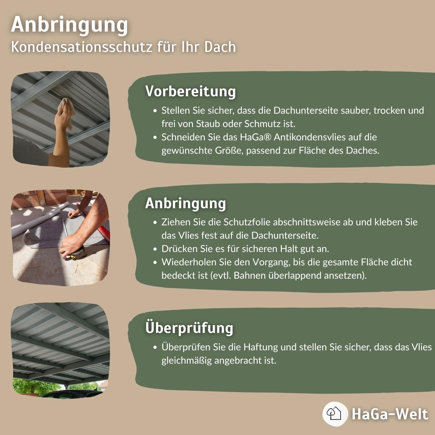 HaGa Antikondensvlies 200 g/m² 15m x 0,6m | selbstklebend, effektiver Schutz vor Feuchtigkeit & Schalldämmung für Camper