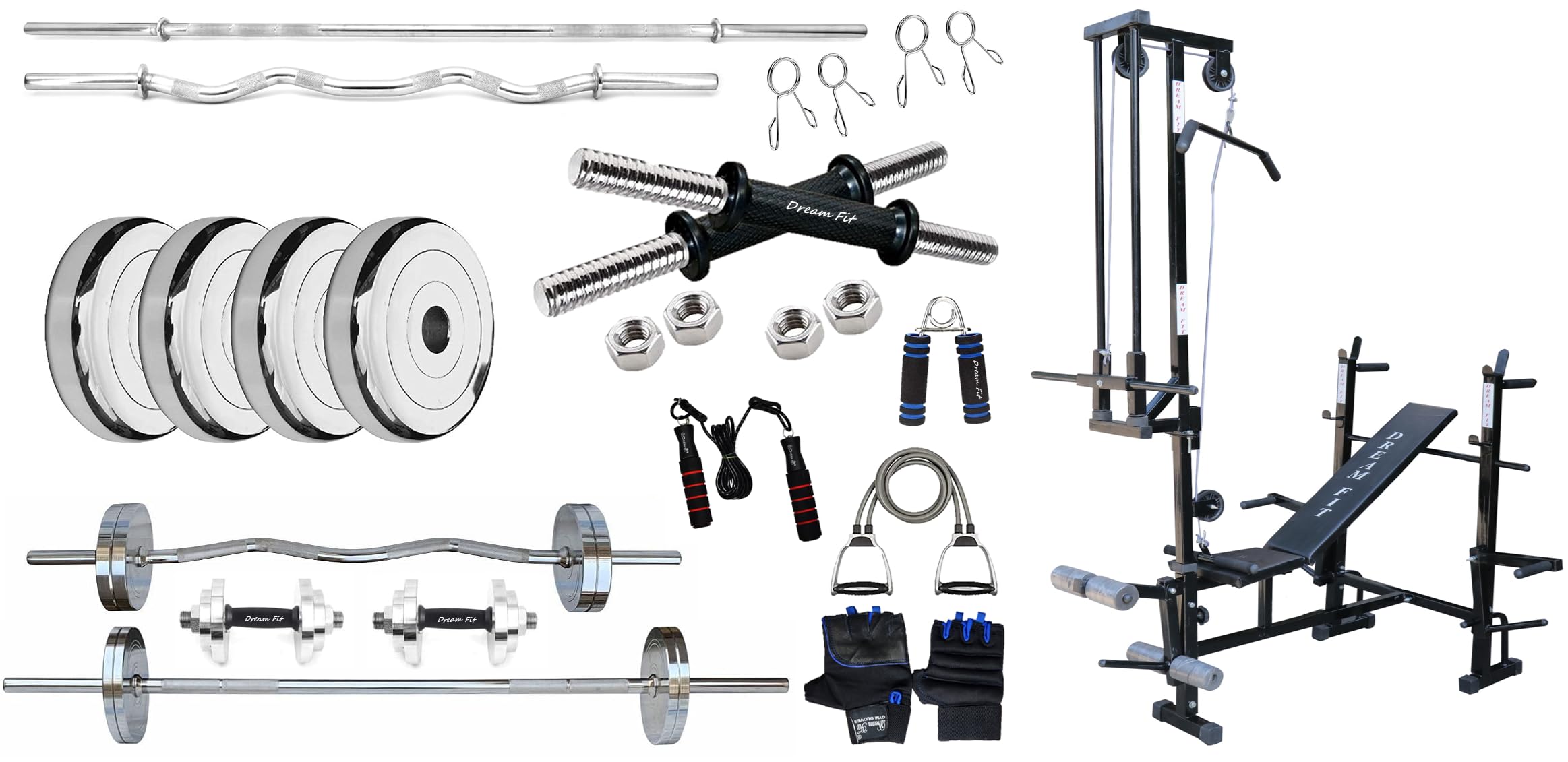 DREAM FIT Professional Steel Plates Combo - 10Kg Home Gym Set with 20in1 Gym Bench, 23mm 3 ft curl Rod, 23mm 5 ft Straight Rod, 1 Pair Dumbbell rods with hex Nuts and Gym Accessories (10 Kg Set) (B0DBXVBNJP) Amazon Price History, Amazon Price Tracker