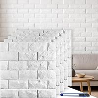 Circloophs 30pcs White Brick 3D Peel and Stick Wall Panels - Waterproof Self-Adhesive Foam Wallpaper, Printable Faux Brick for Bedroom, Kitchen, Bathroom (29 sq ft)